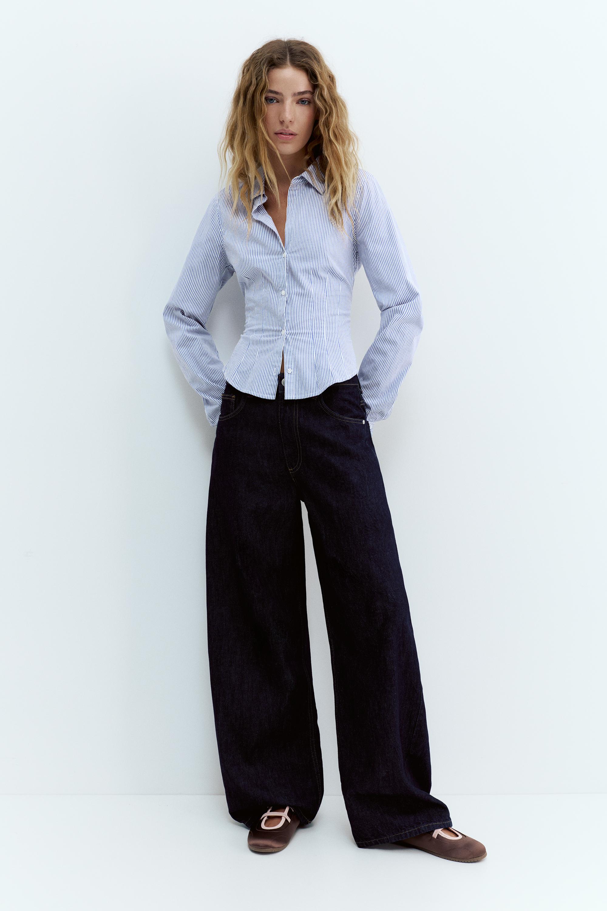 Poplin yırtmaçlı dar kesim gömlek - Görsel 86