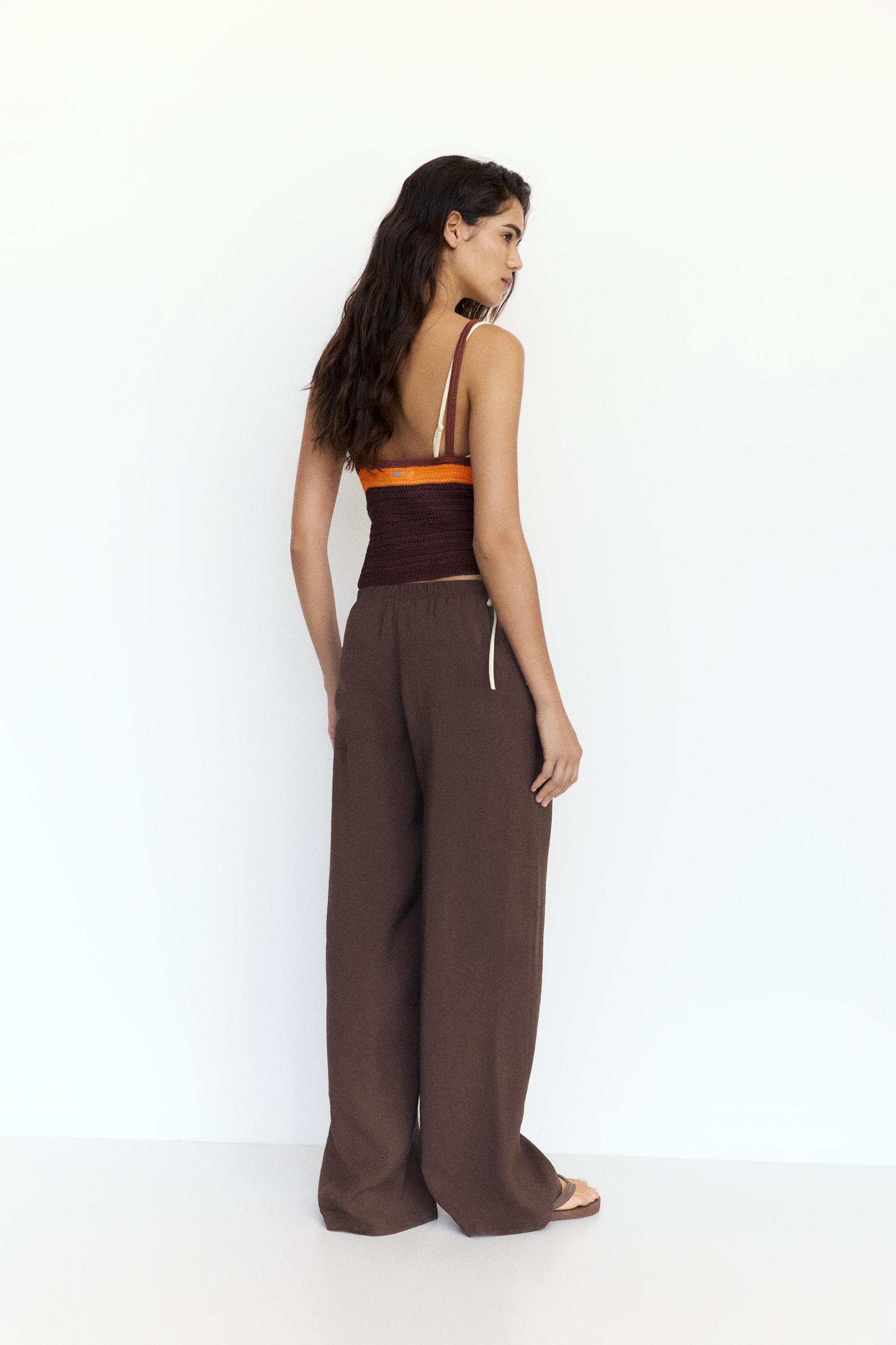 Drawstring flowing trousers — Brown