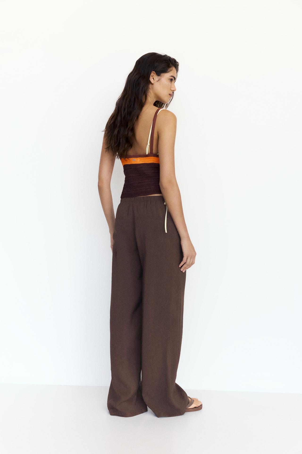 Drawstring flowing trousers — Brown