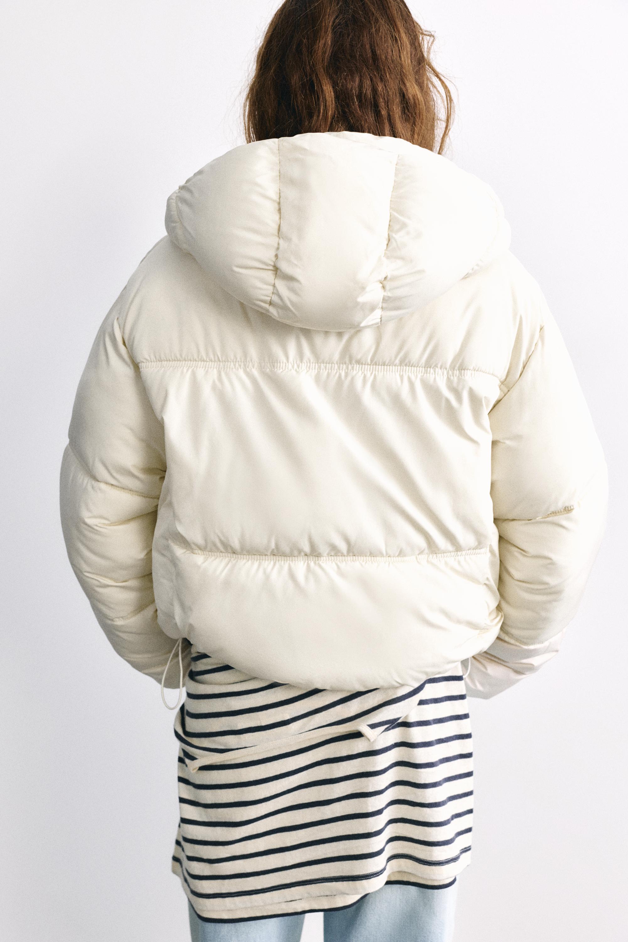 Cropped puffer jacket — Ecru