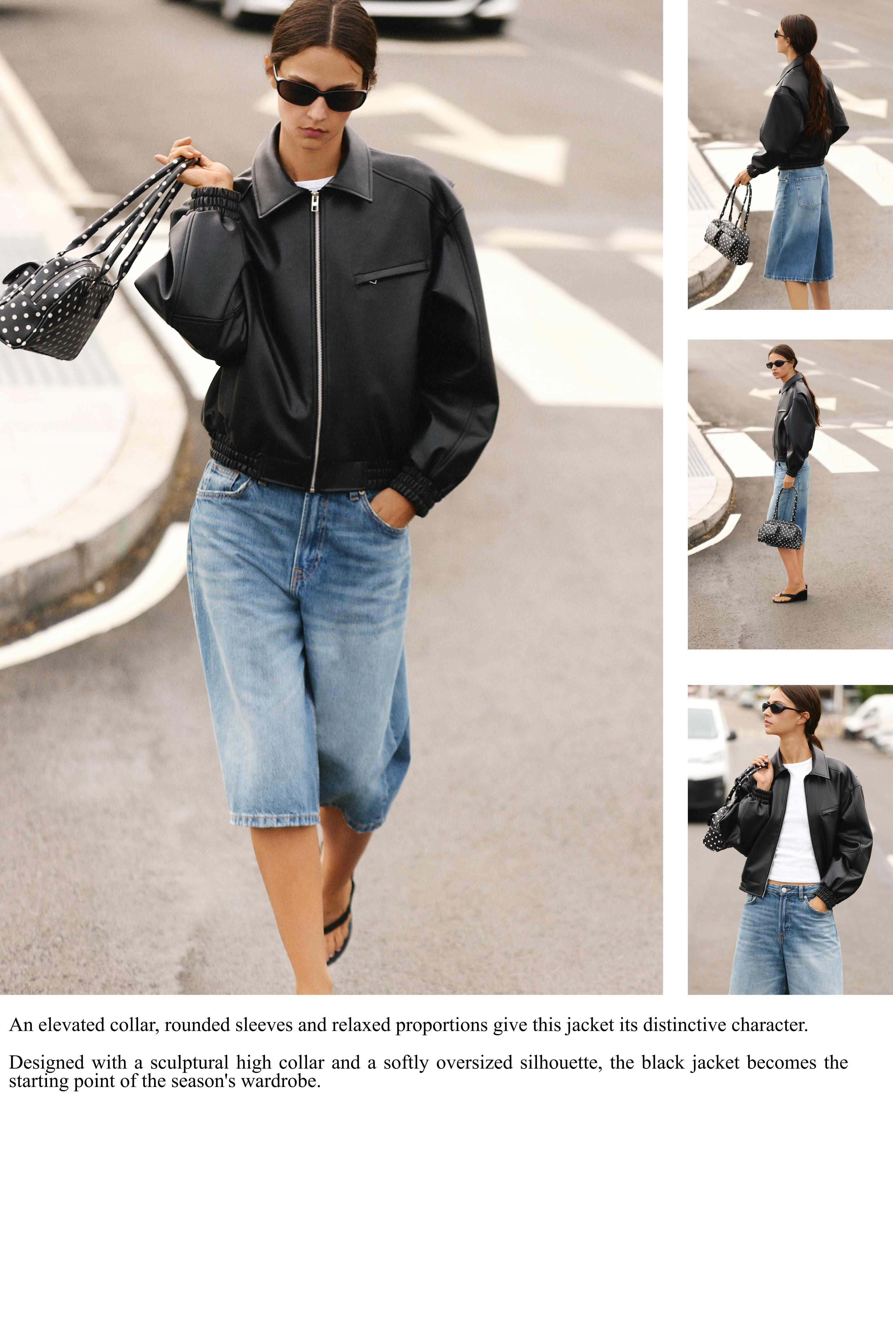 Leather effect dad jacket — Black