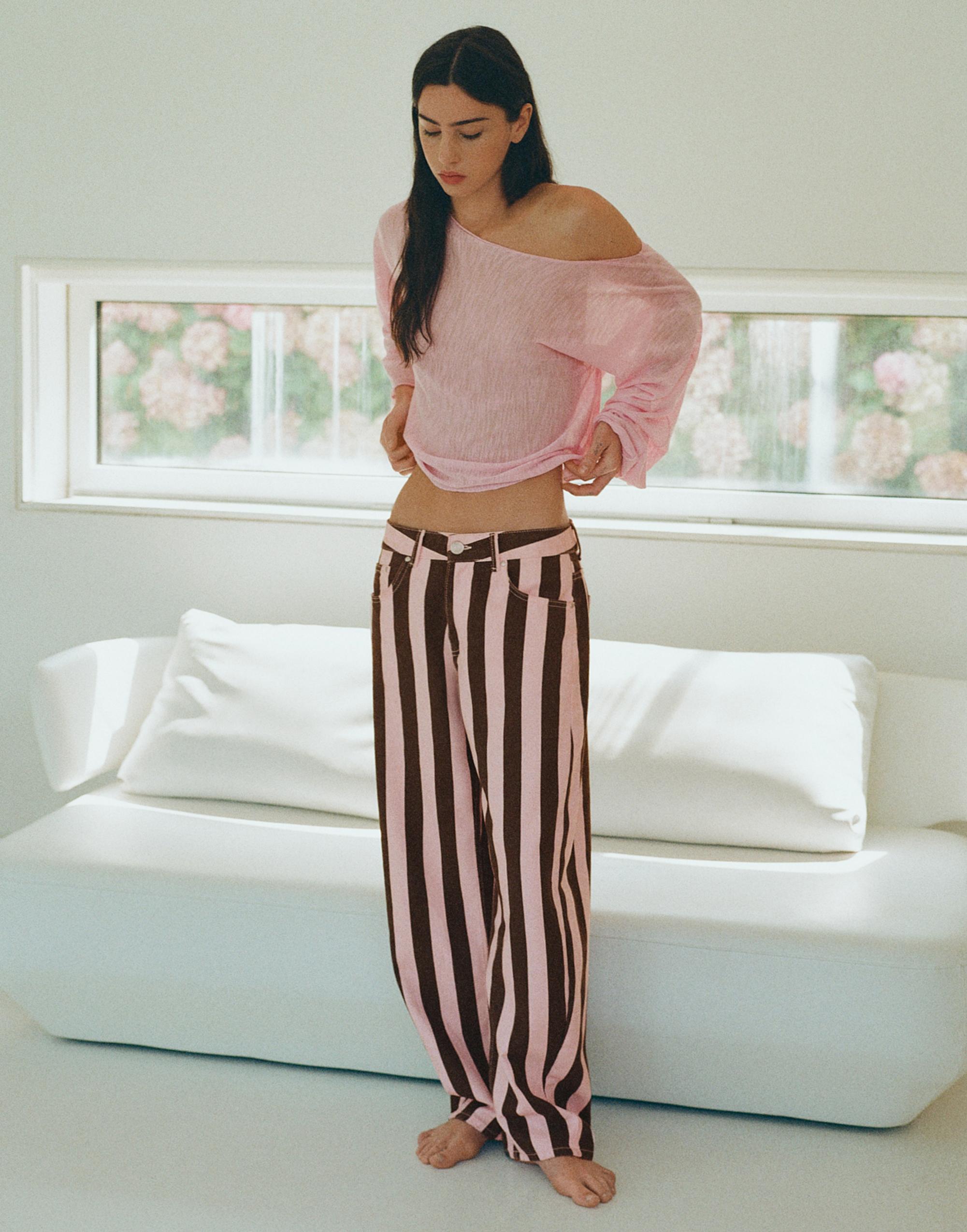 Striped barrel jeans — Rose pink