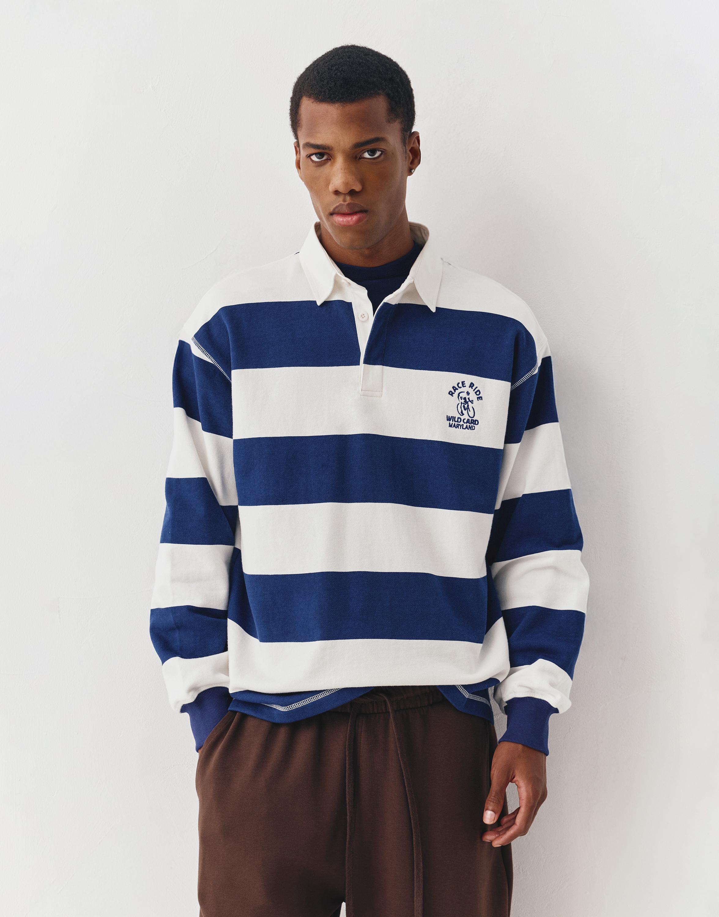 Bisikletçi nakışlı çizgili polo tişört - Görsel 15