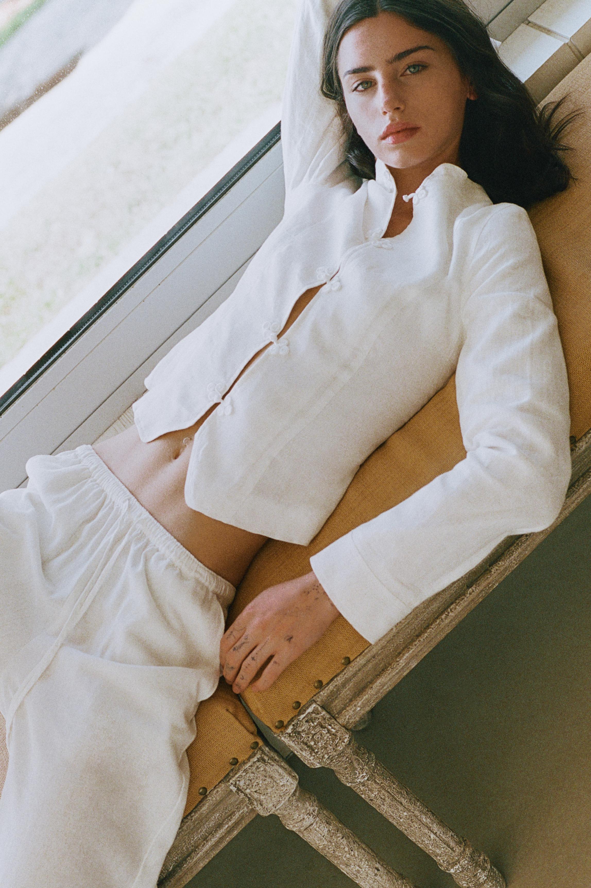 100% linen trousers — White