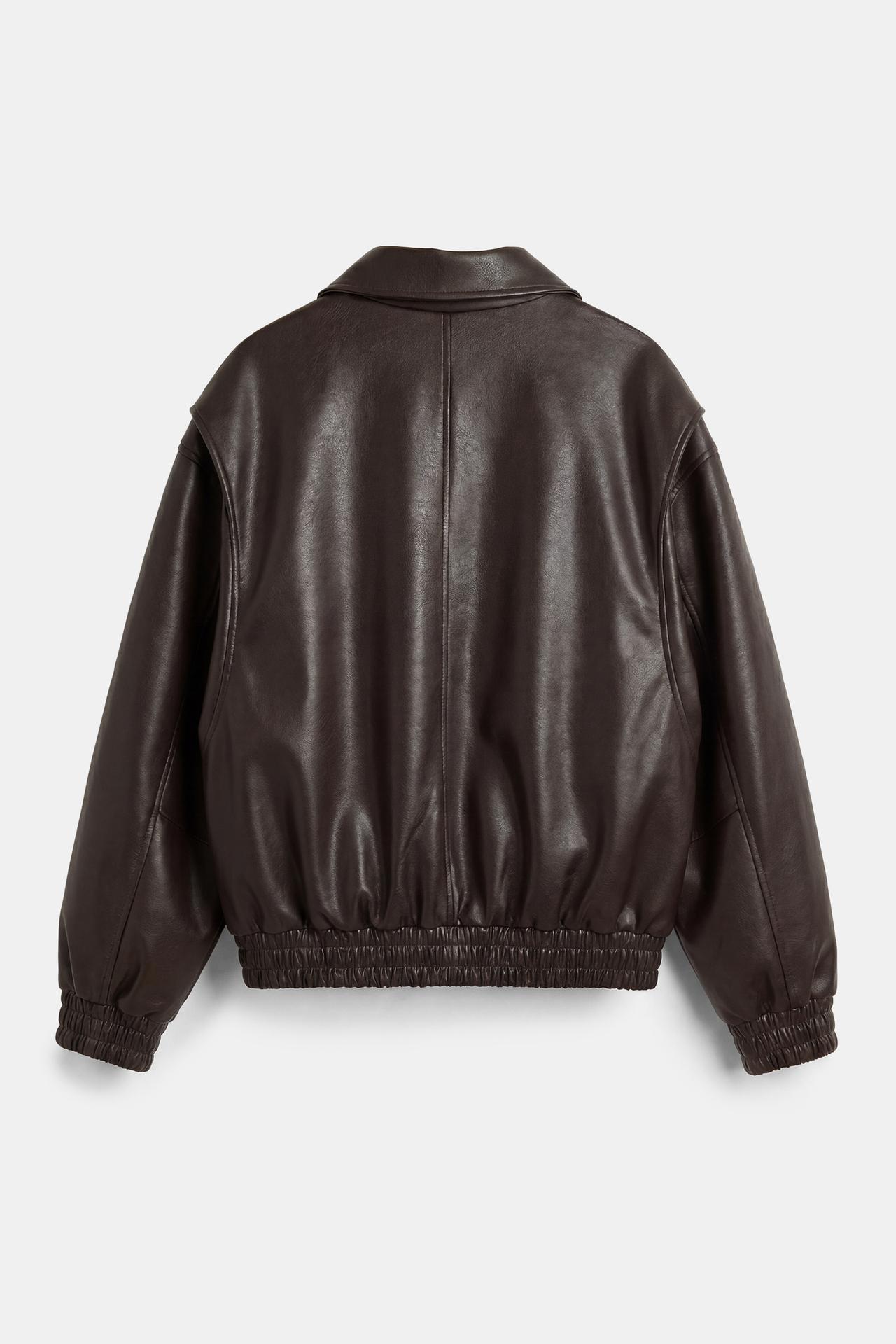 Leather effect dad jacket — Brown