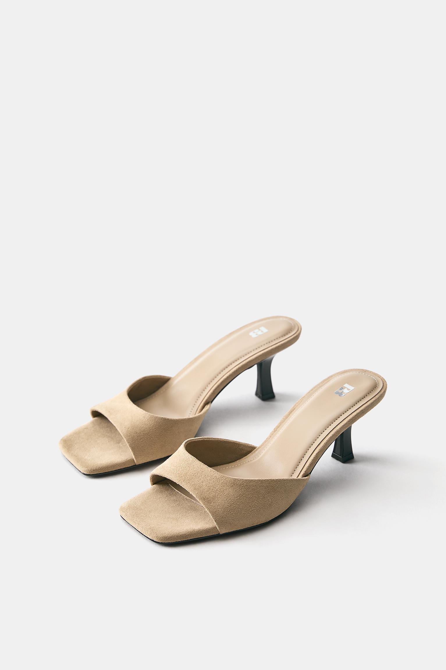 Heeled mule sandals — Sand