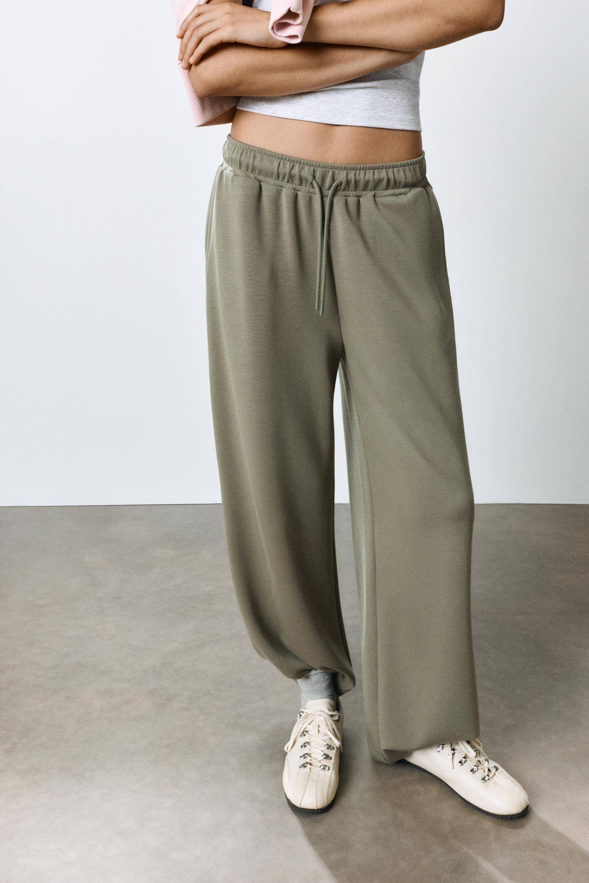 Modal wide-leg trousers — Khaki