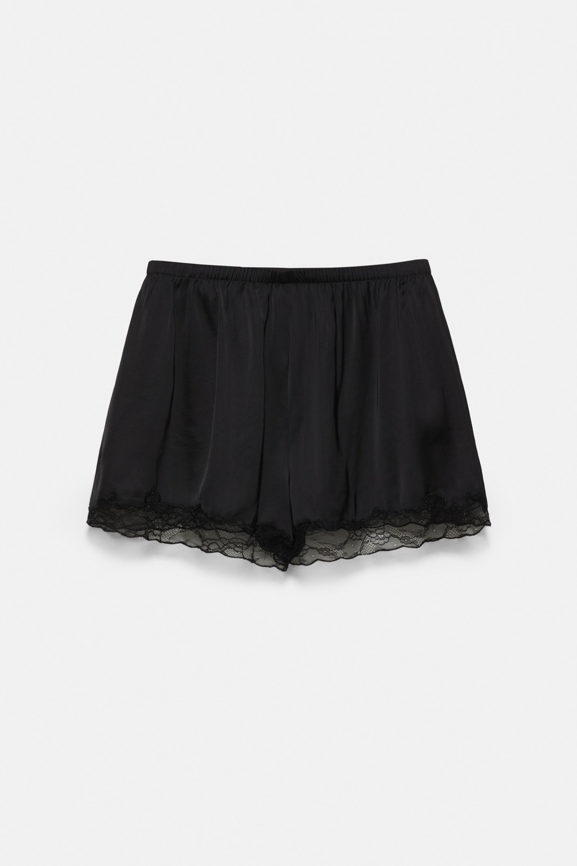 Satin lace cami shorts — Black