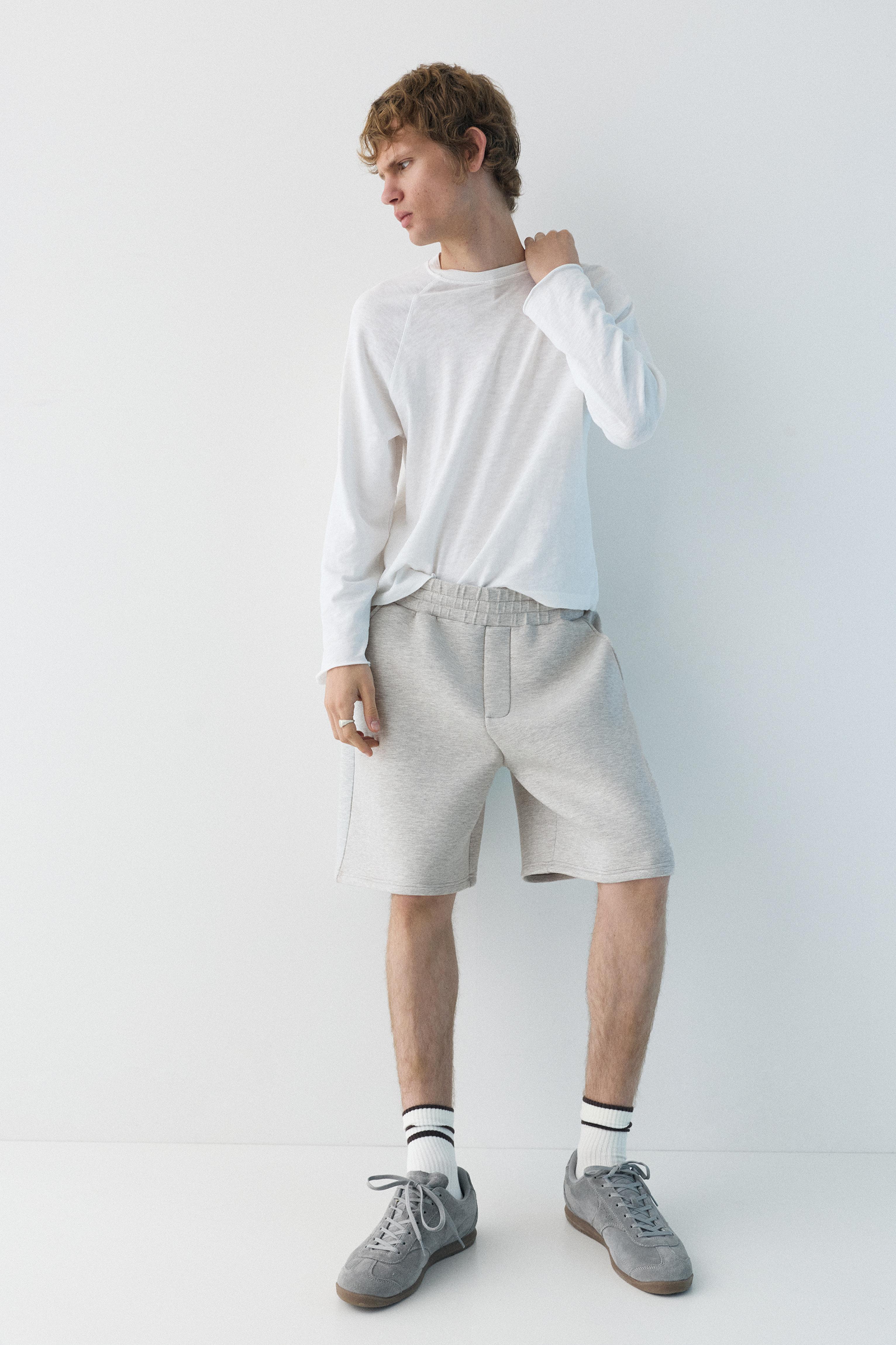 Neoprene-effect jogger Bermuda shorts — Grey marl