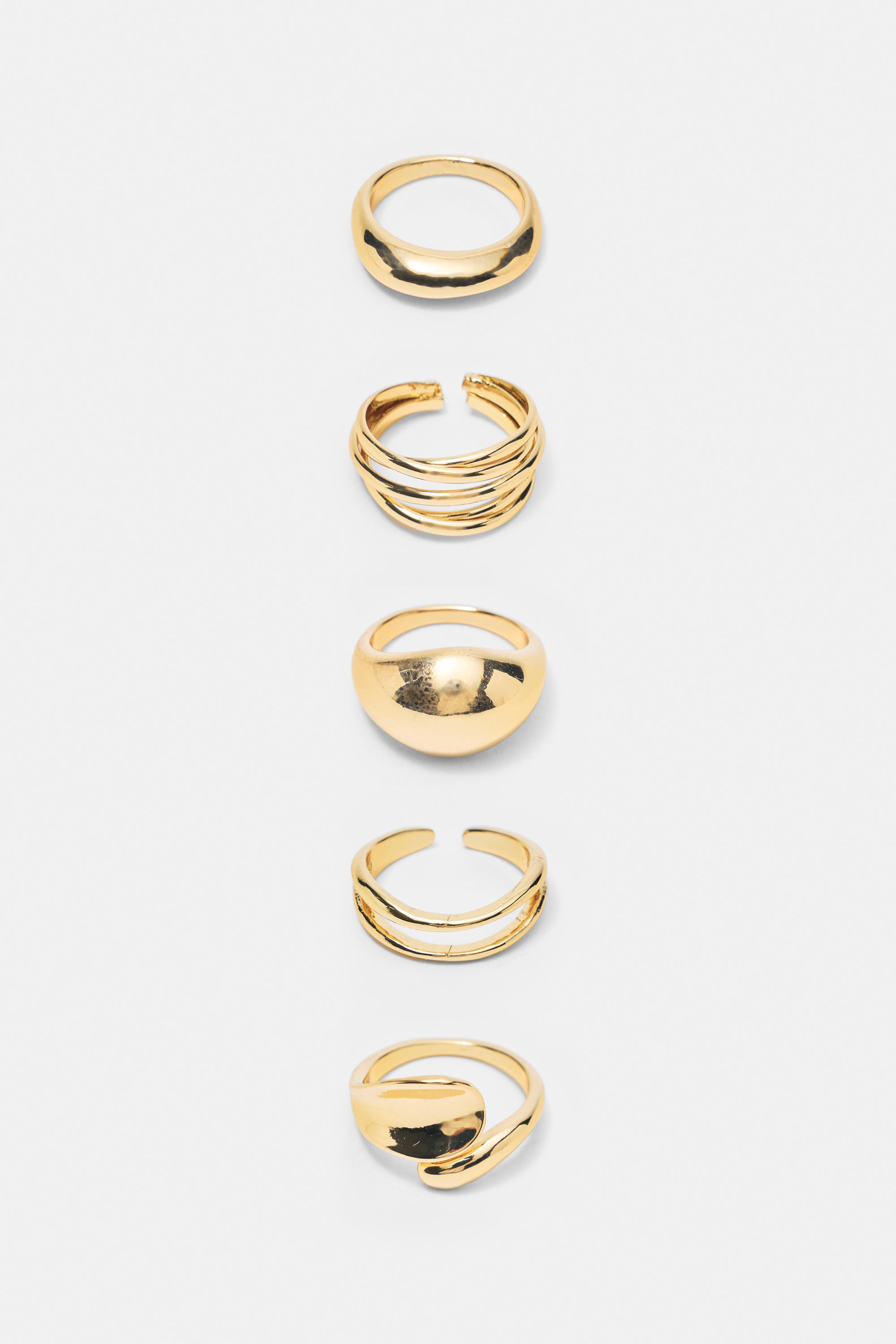 Pack of 5 basic rings — Gold