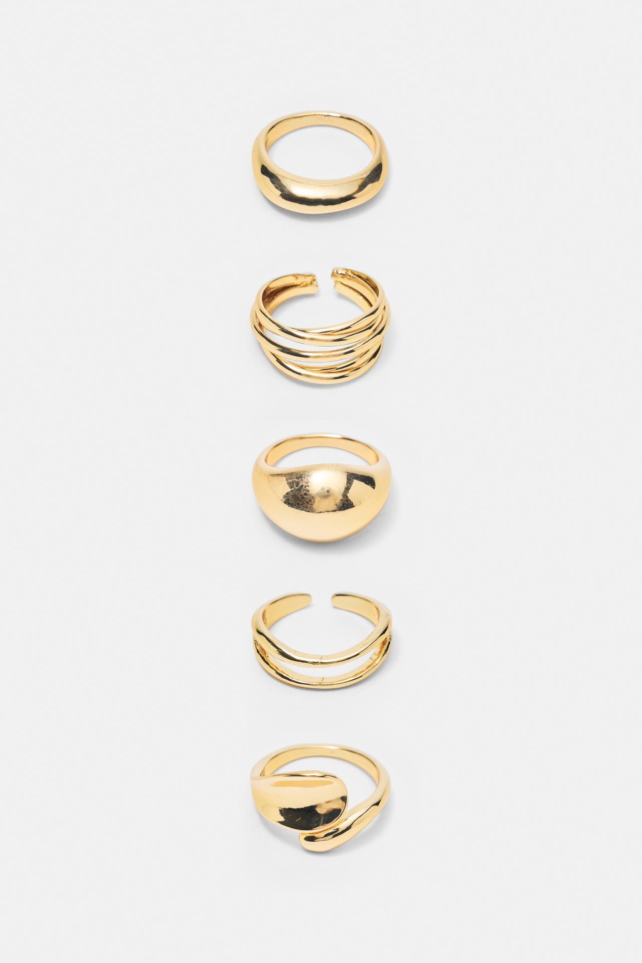 Pack of 5 basic rings — Gold