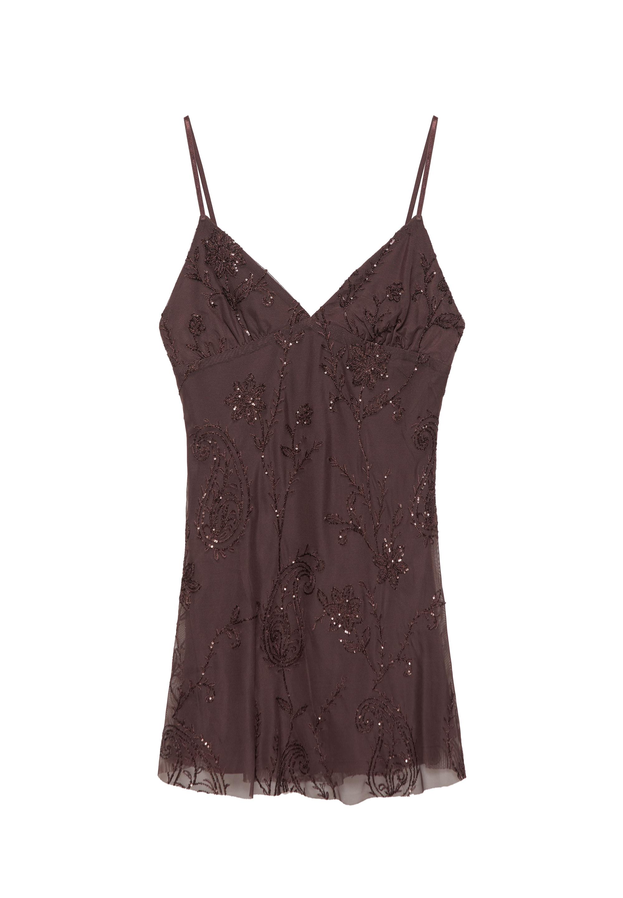 Short sequinned strappy dress — Brown
