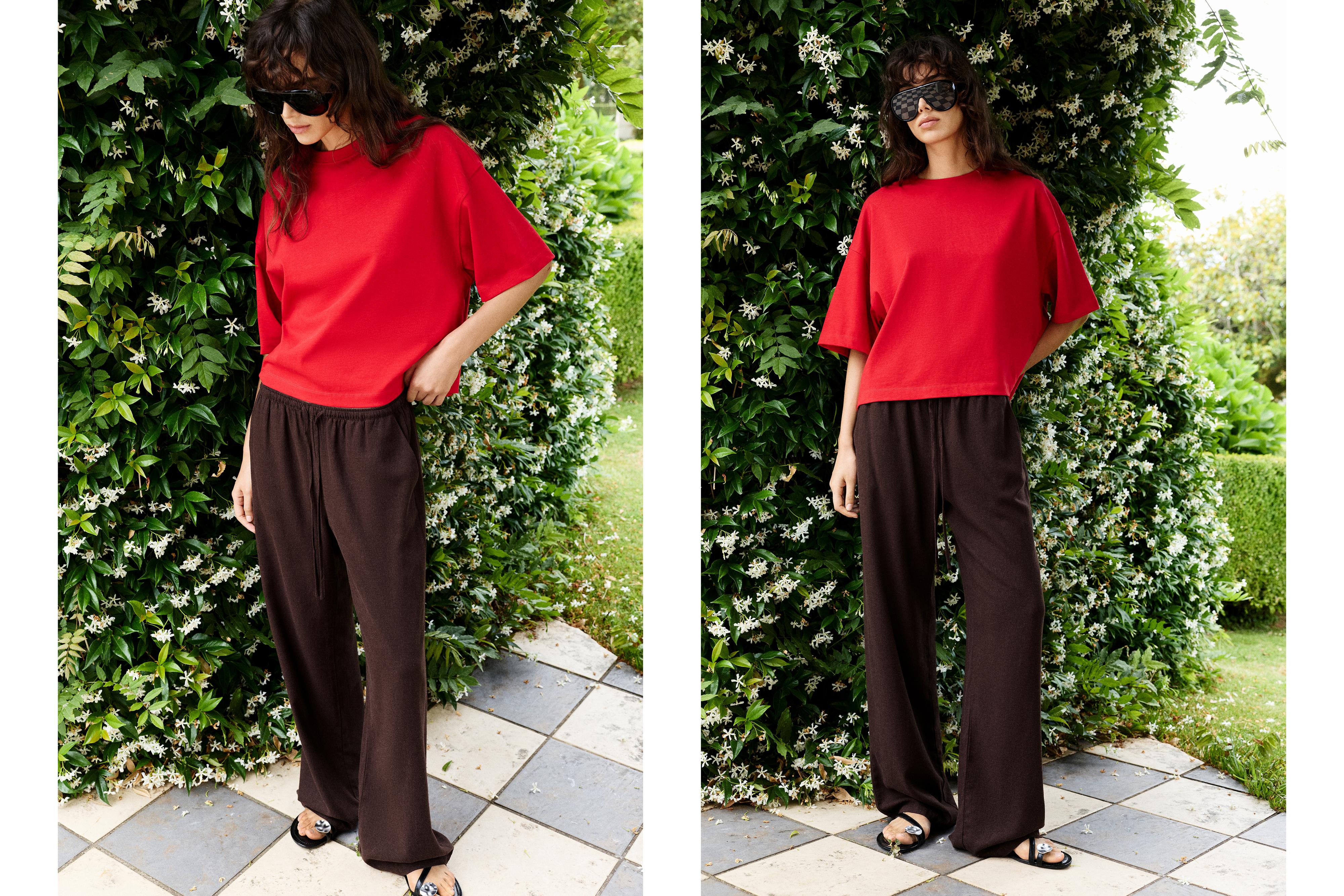 Flowy trousers with linen — Brown