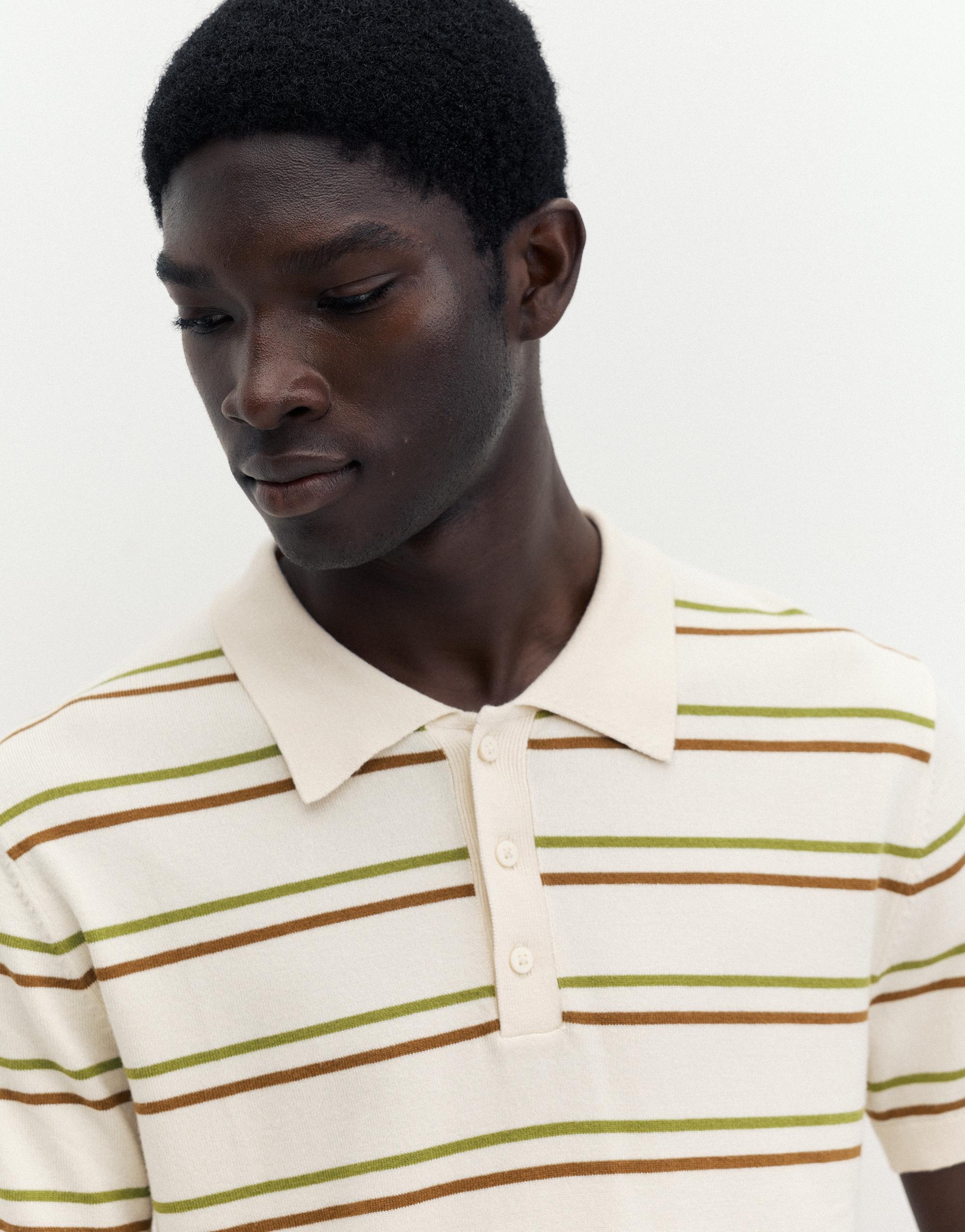 Short sleeve striped polo shirt — Sand