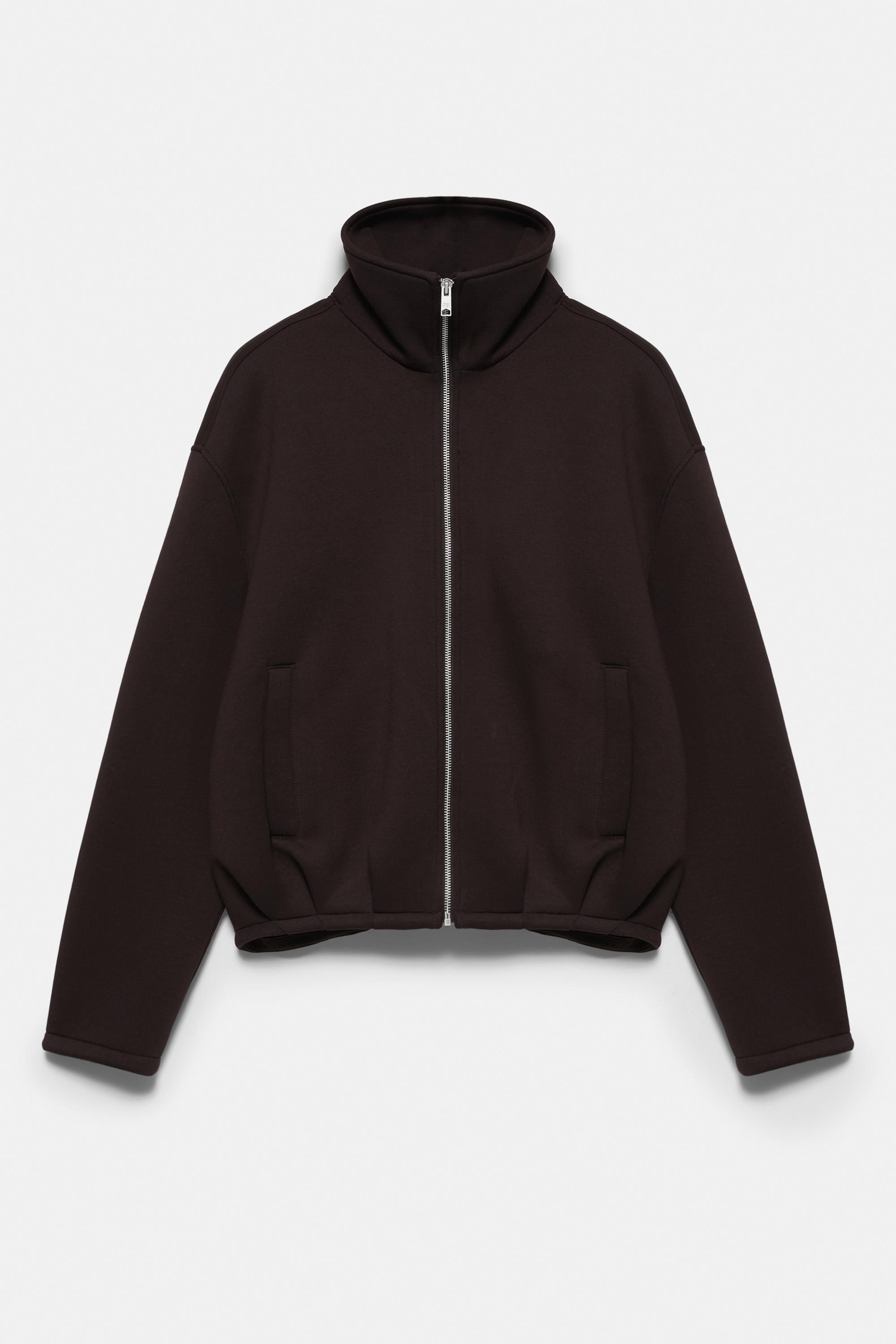 Neoprene-effect zip-up jacket — Brown