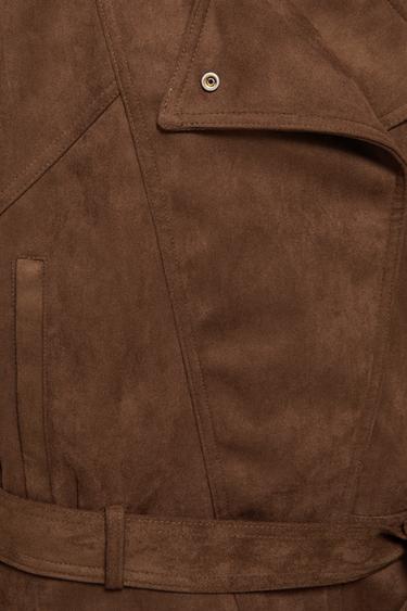 Faux suede short trench coat — Brown 9