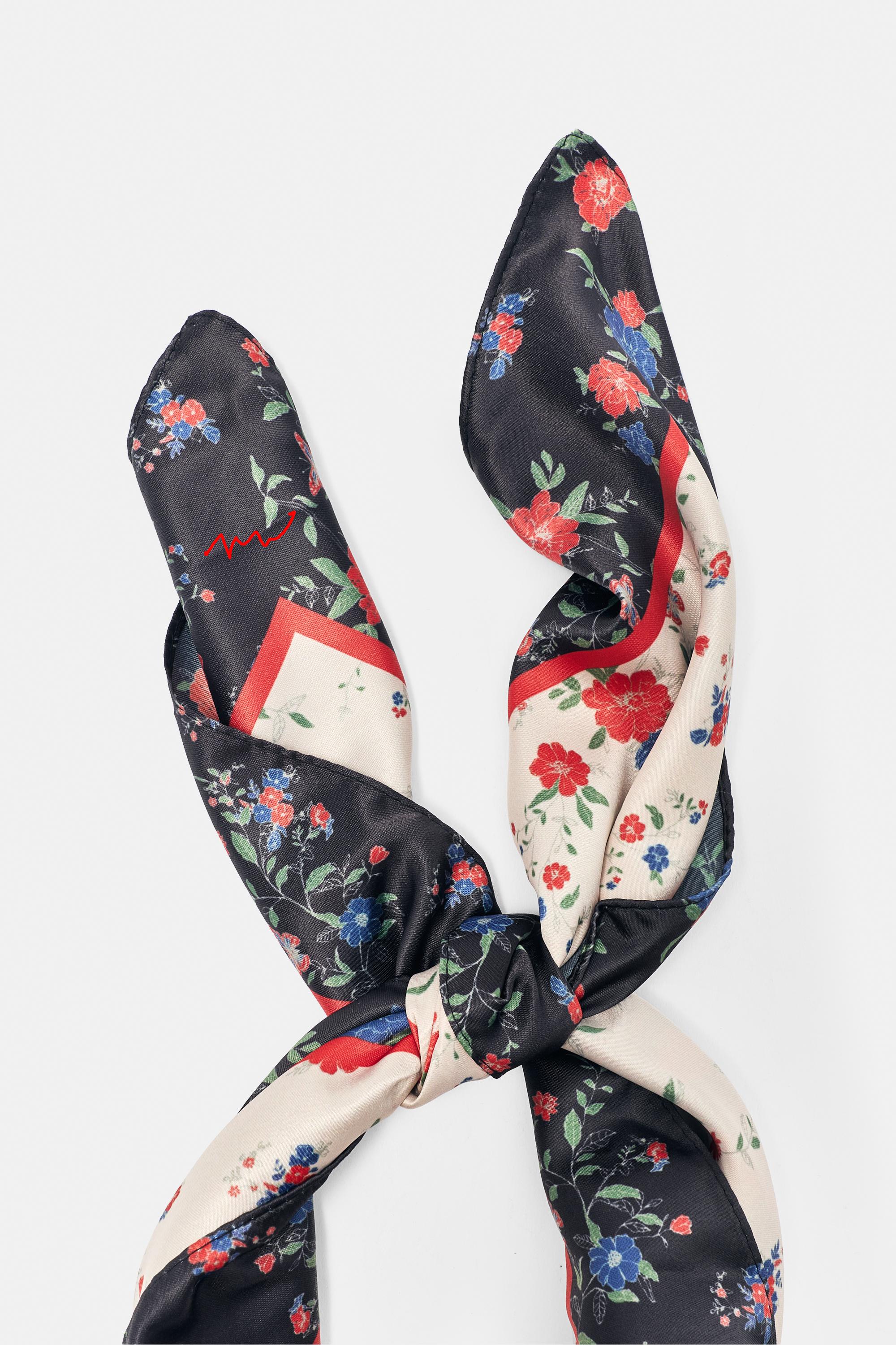 Floral satin scarf — Beige marl