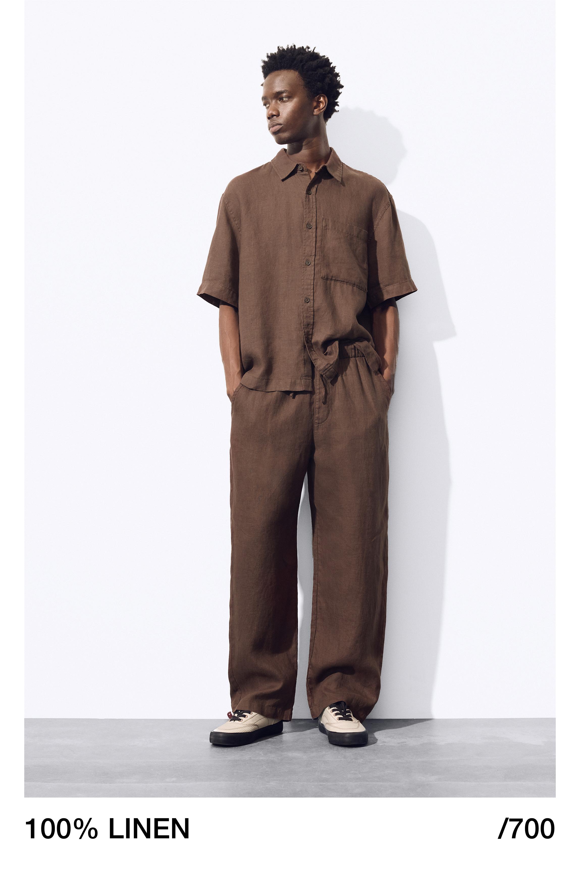 100% linen jogger trousers — Brown