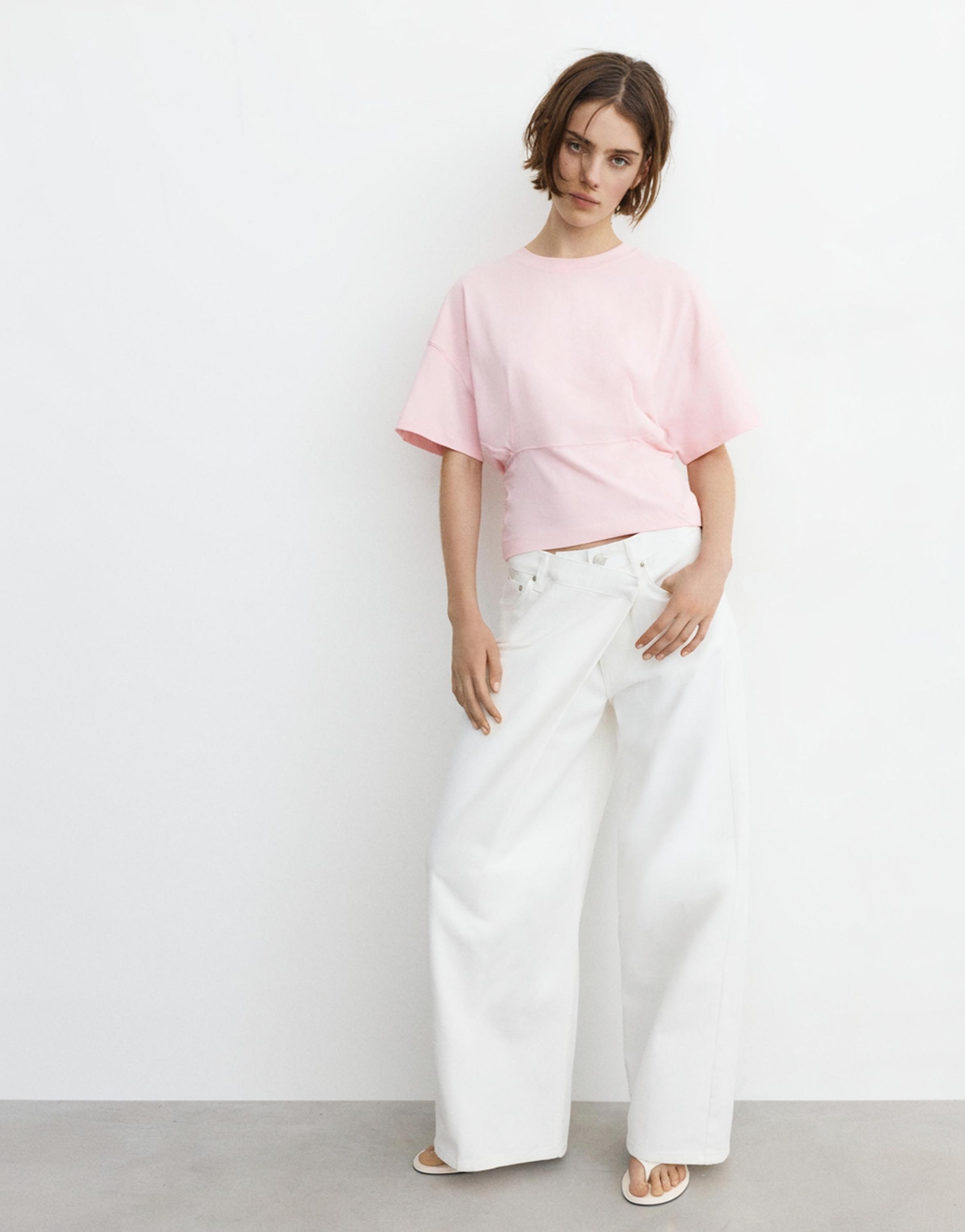 Panelled boxy-fit T-shirt — Pink