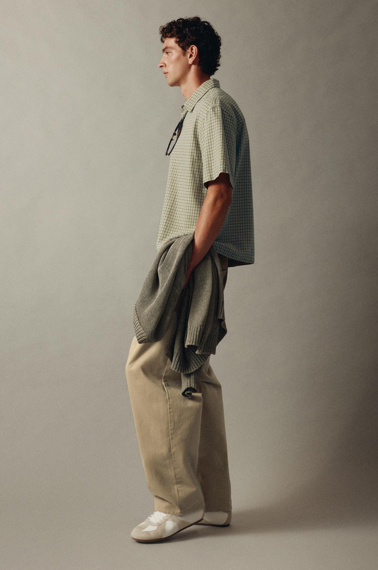 Short sleeve check shirt — Green/Ecru