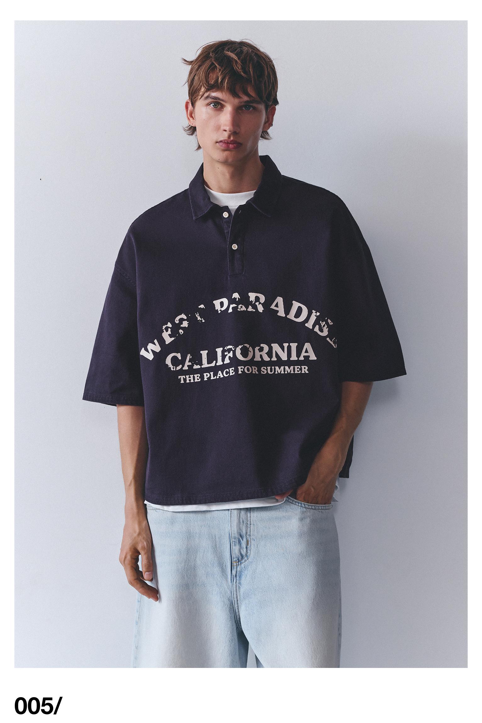 Short sleeve graphic polo shirt — Dark blue
