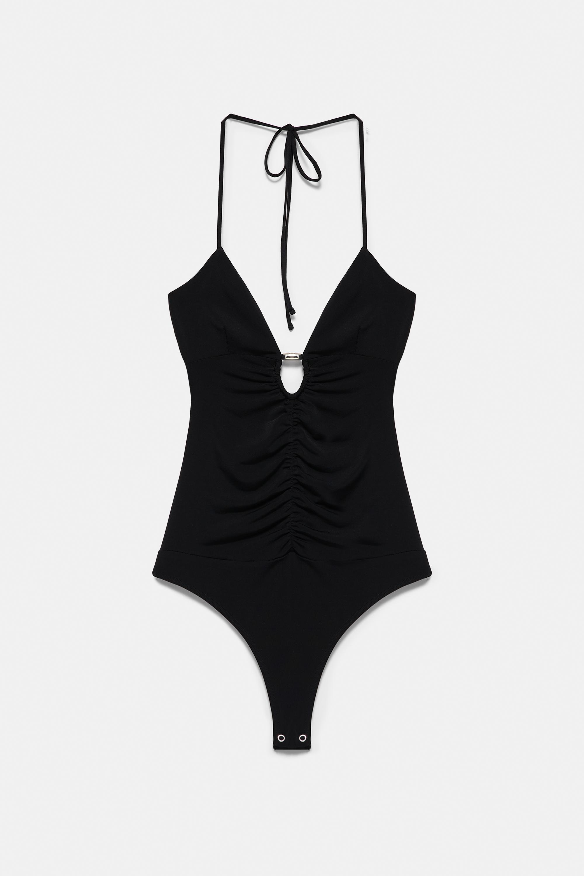 Gathered halter bodysuit — Black