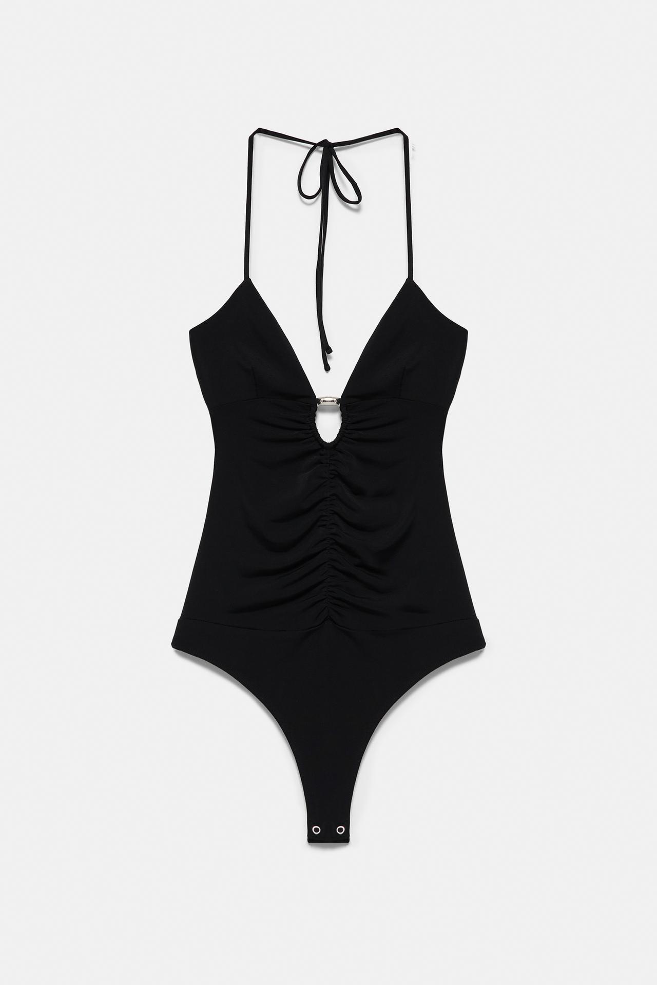 Gathered halter bodysuit — Black