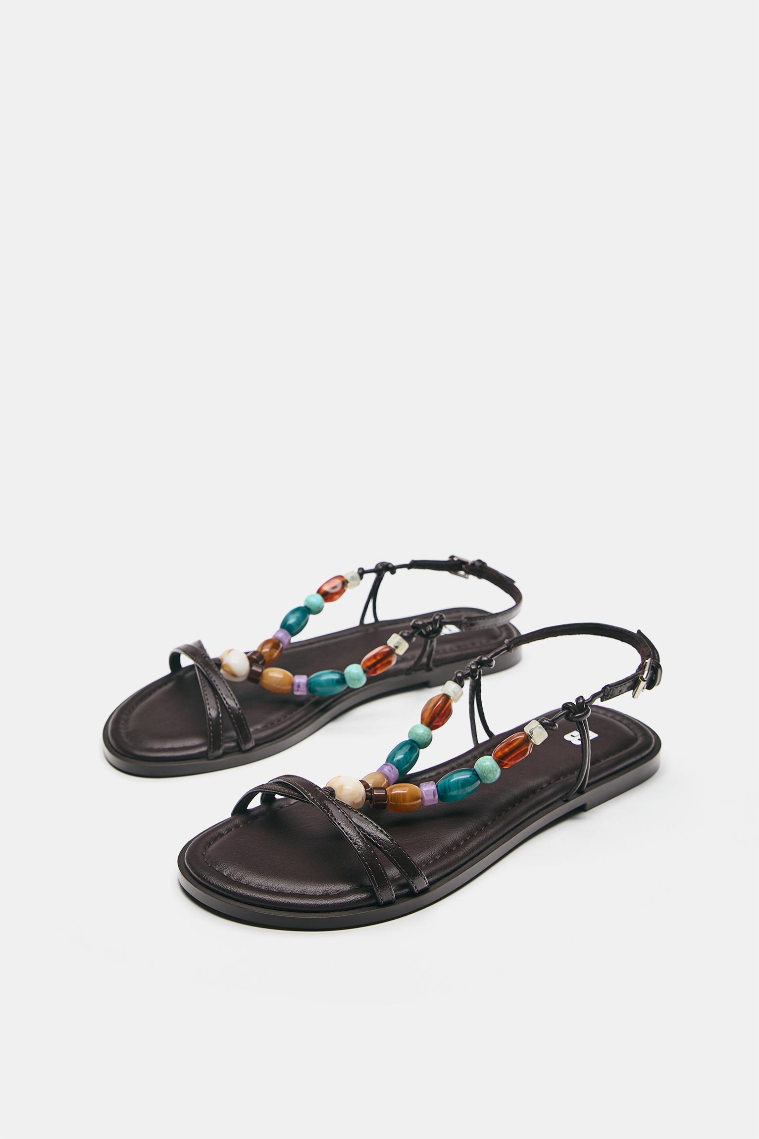 Beaded flat sandals — Black