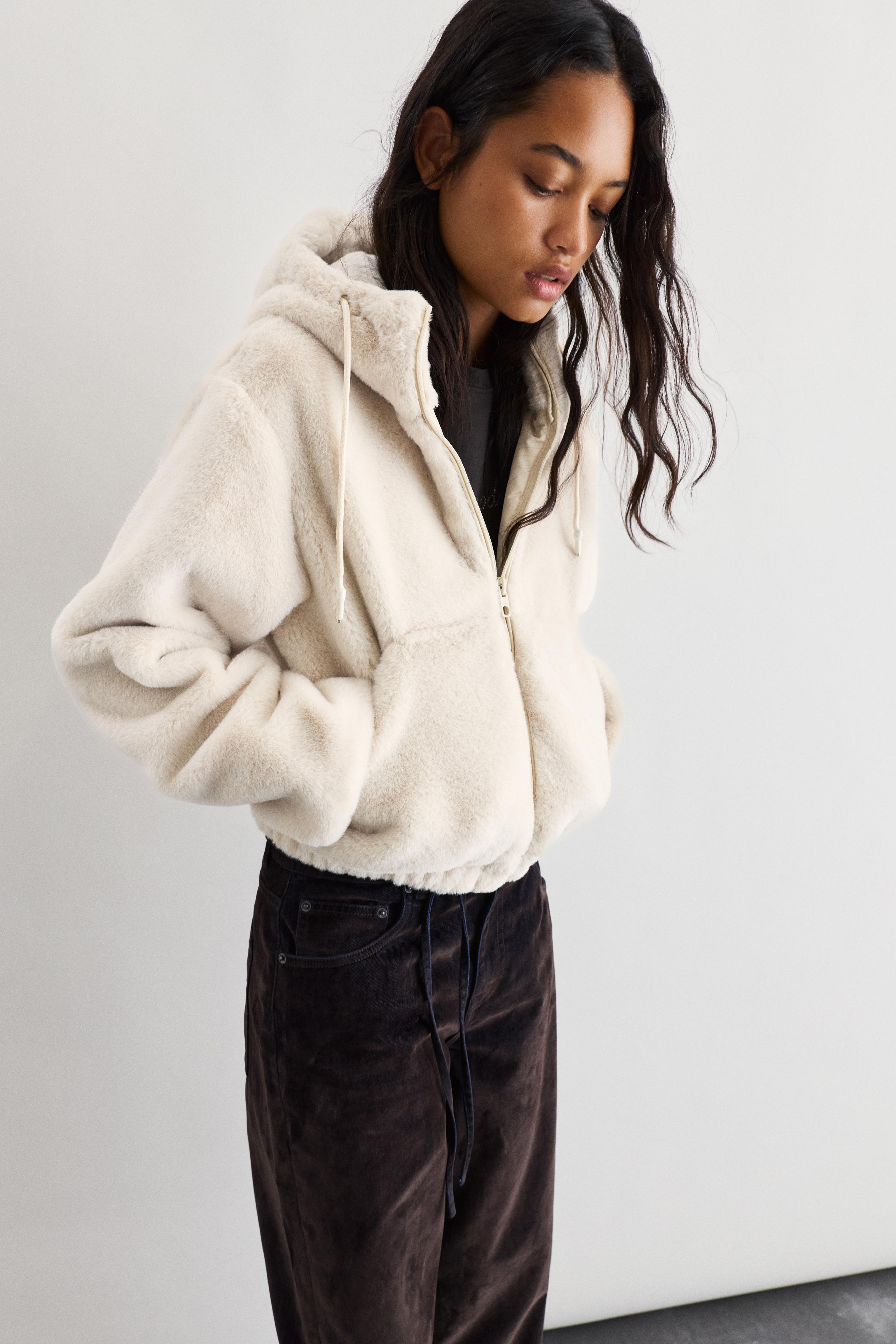 Faux fur hooded jacket — Ecru