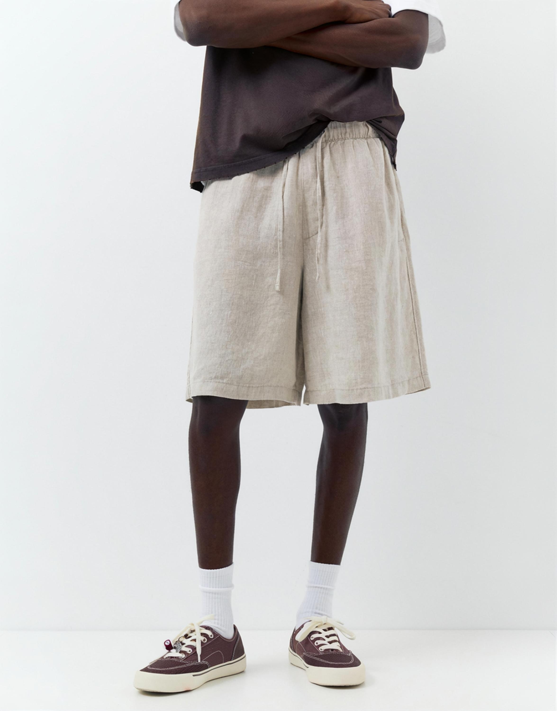 100% linen Bermuda sweat shorts — Beige