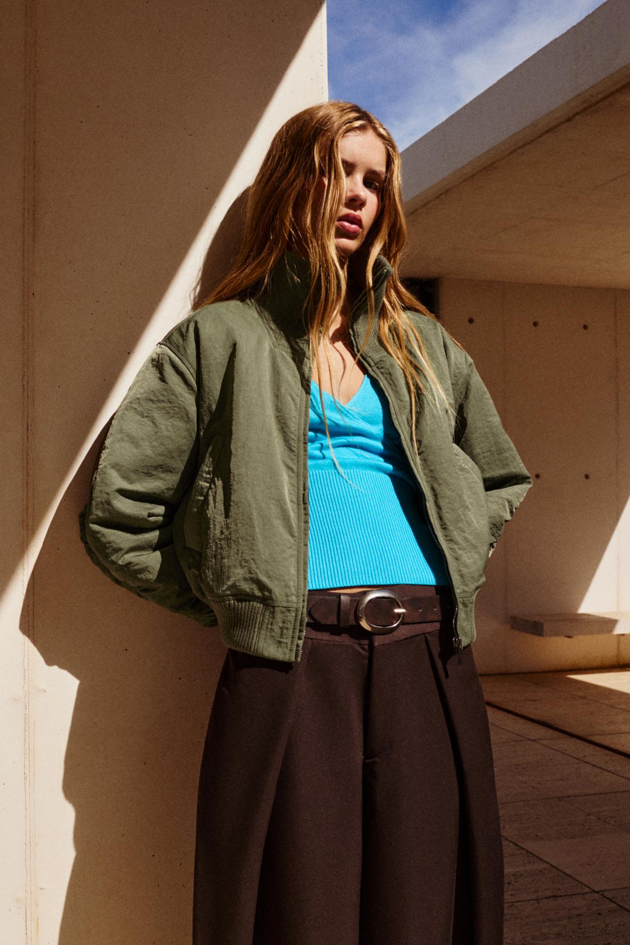 Oversize high neck bomber jacket — Khaki