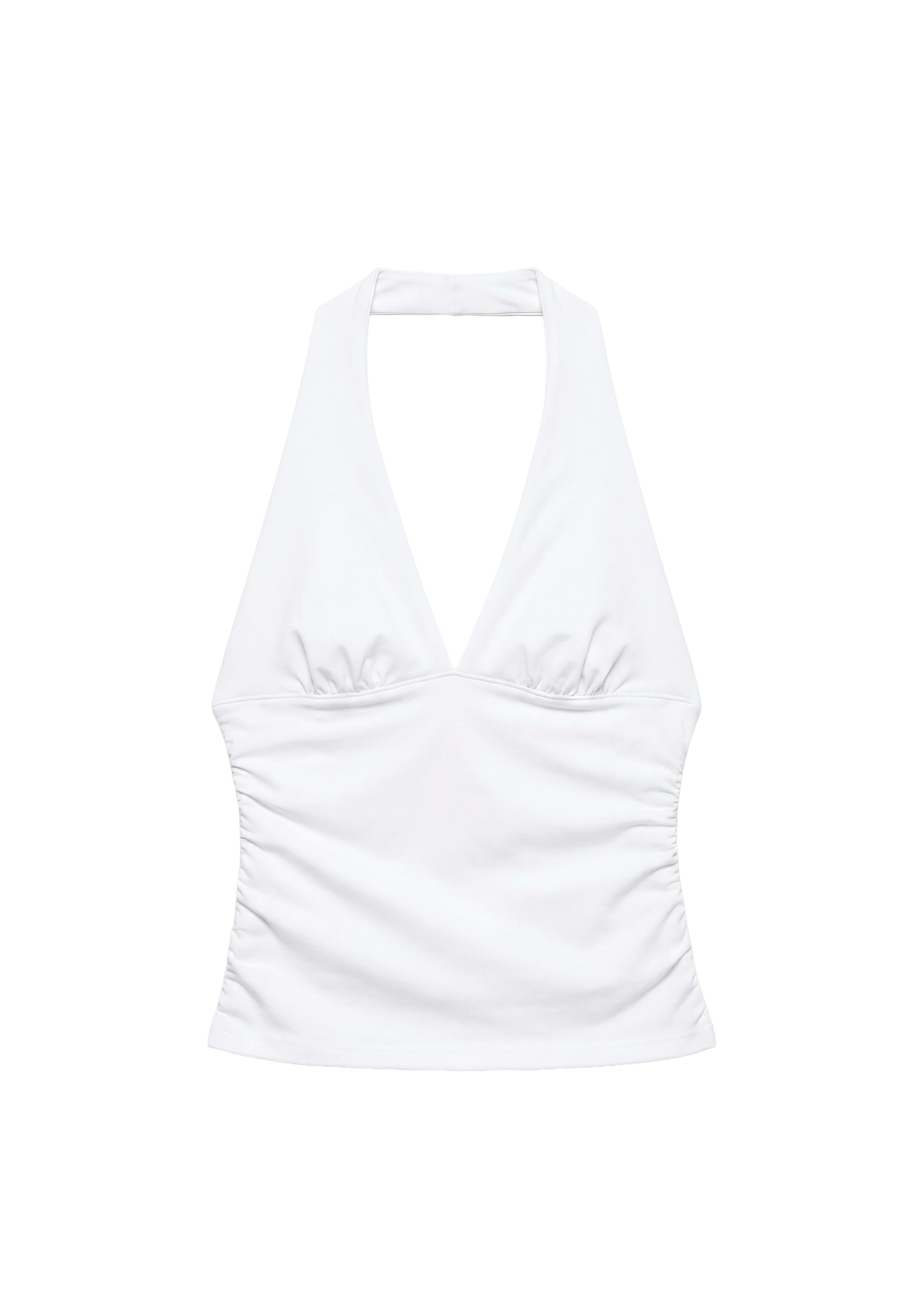 Halter neck top with gathering — White