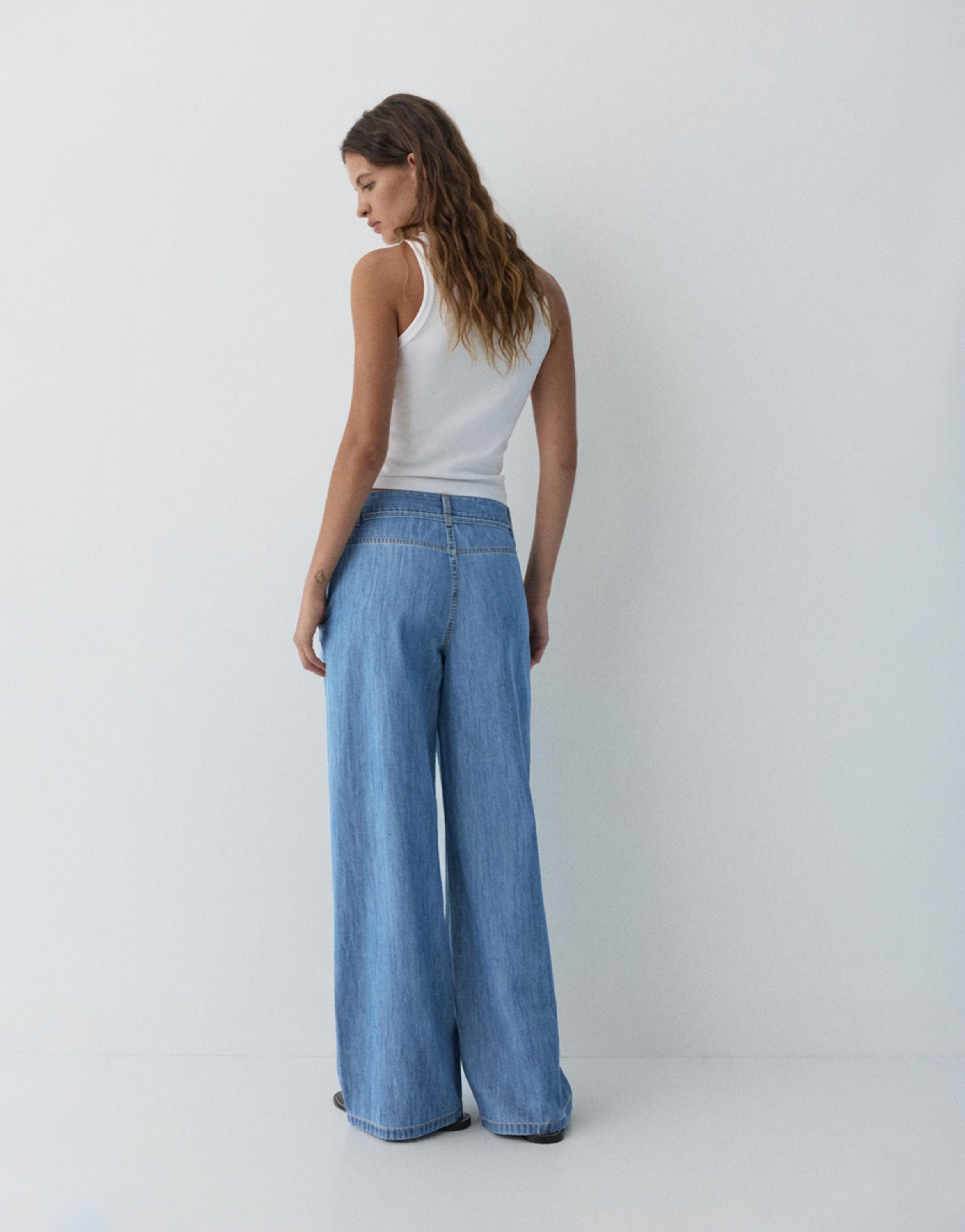 Wide-leg drawstring jeans — Pale blue