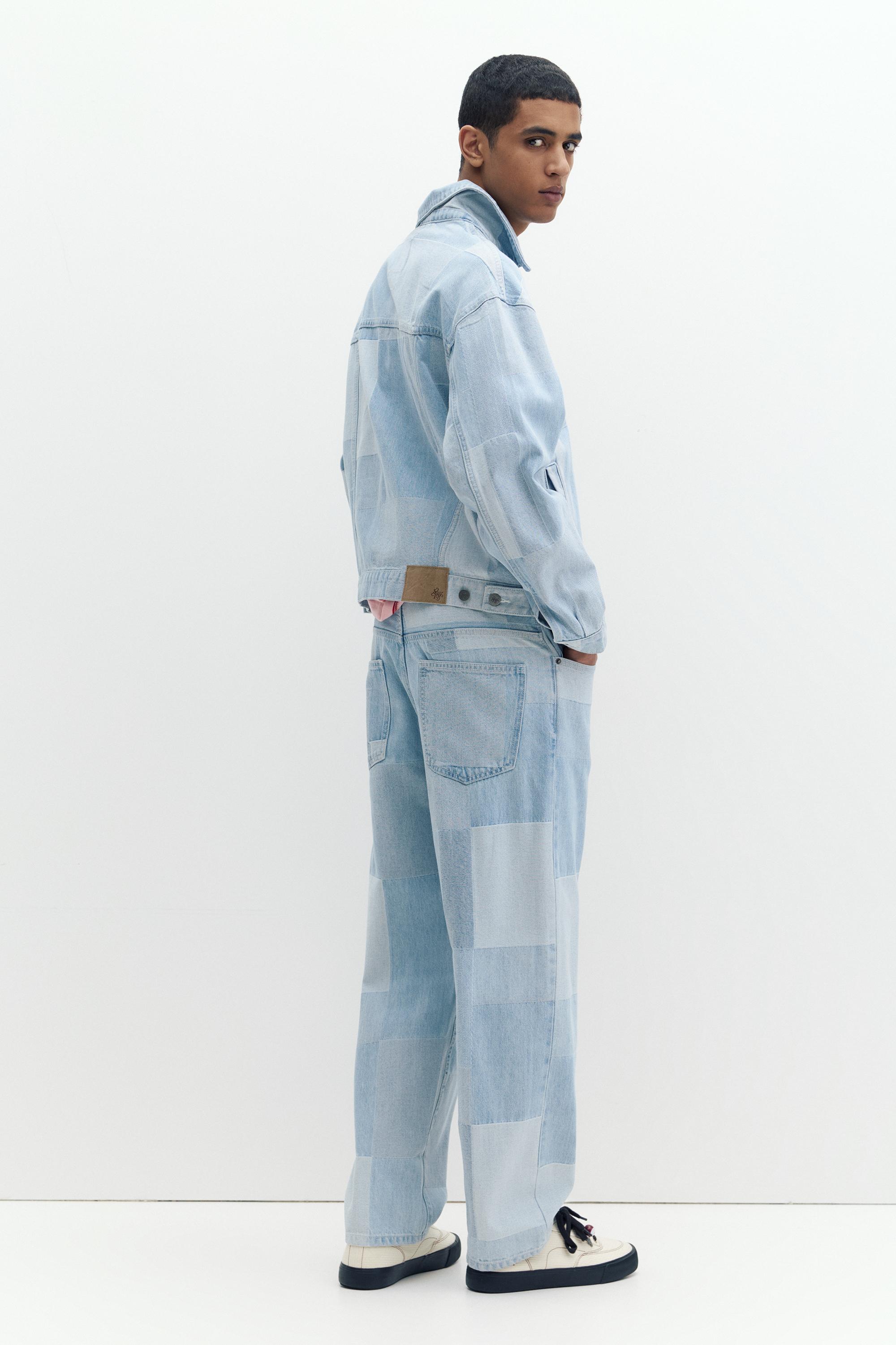 Patchwork kareli denim ceket - Görsel 19