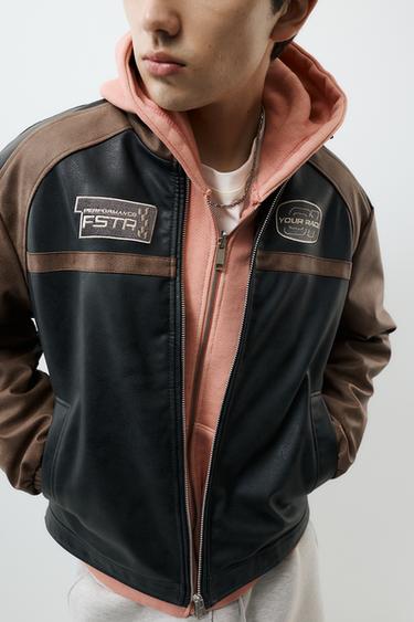 Leather-effect panel jacket — Brown 4