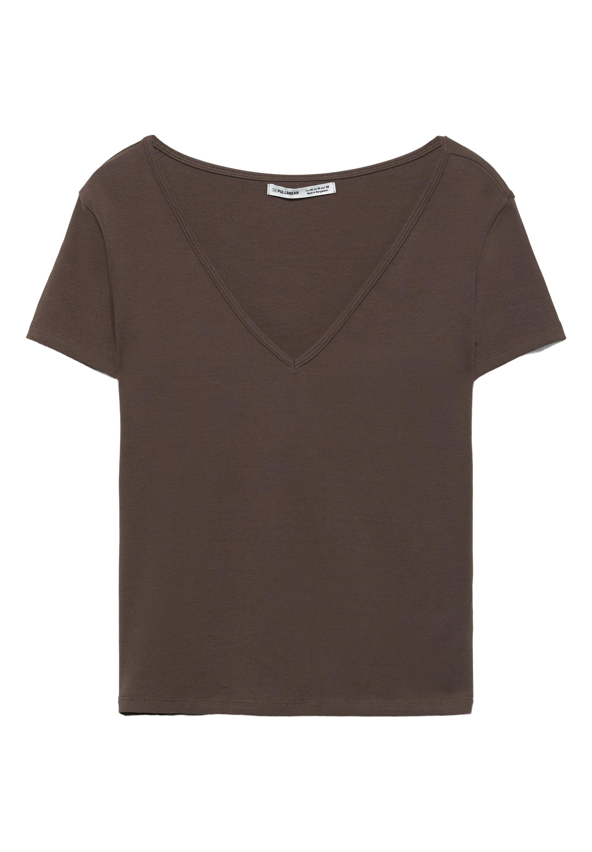 V-neck T-shirt — Brown