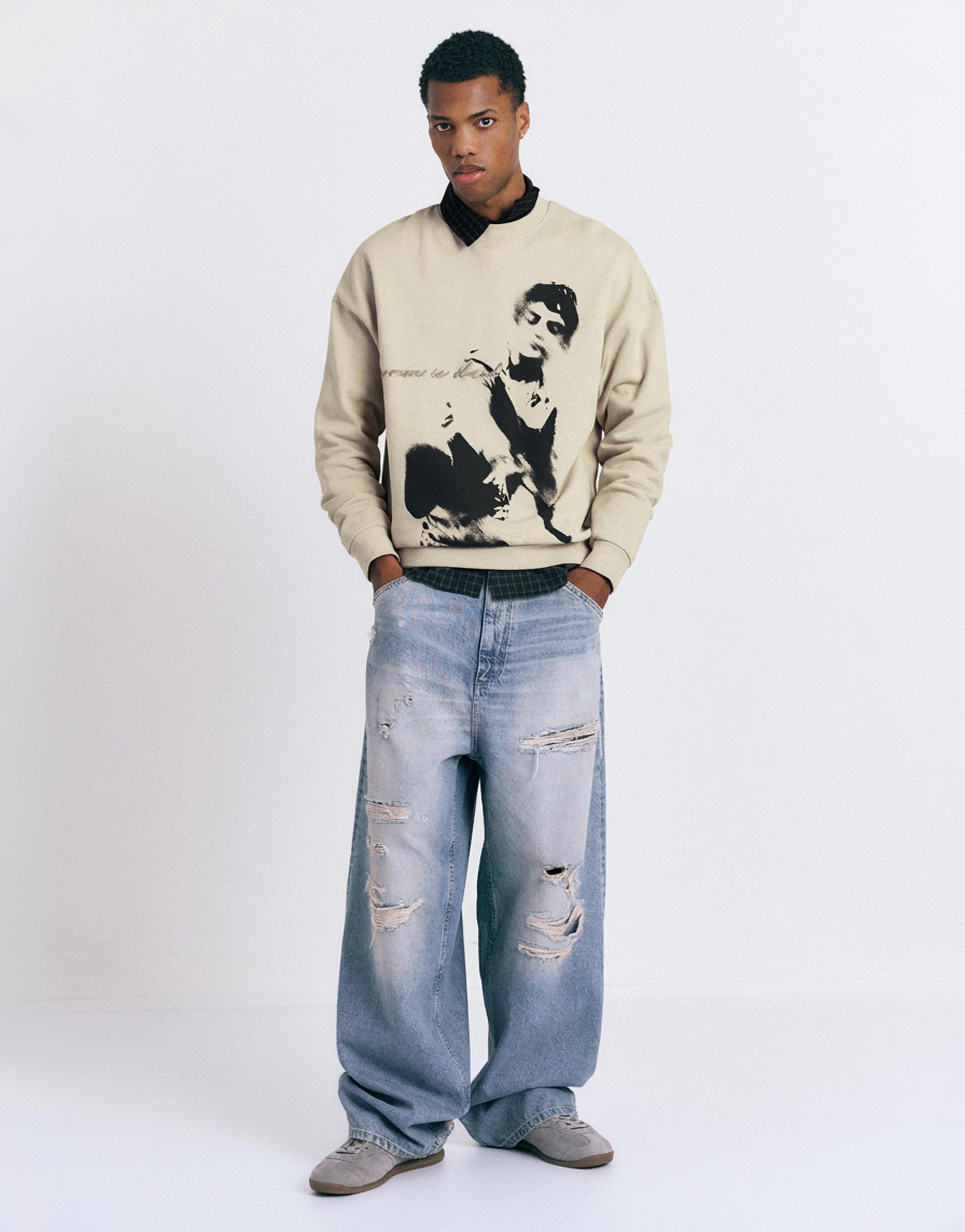 Graphic round neck sweatshirt — Beige