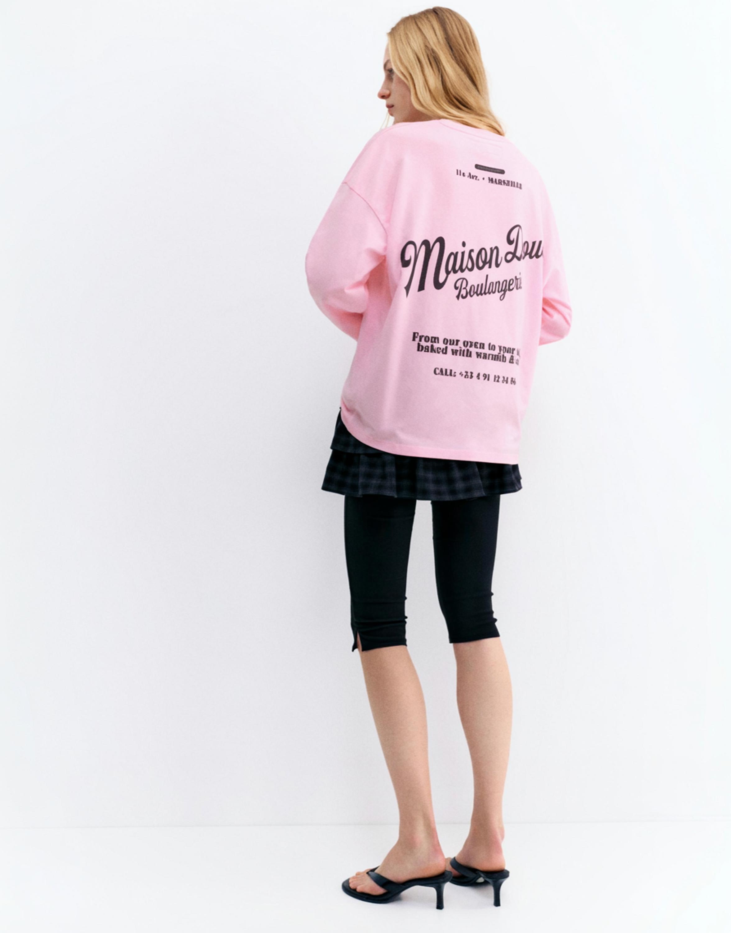 Pembe yazılı uzun kollu tişört - Görsel 6