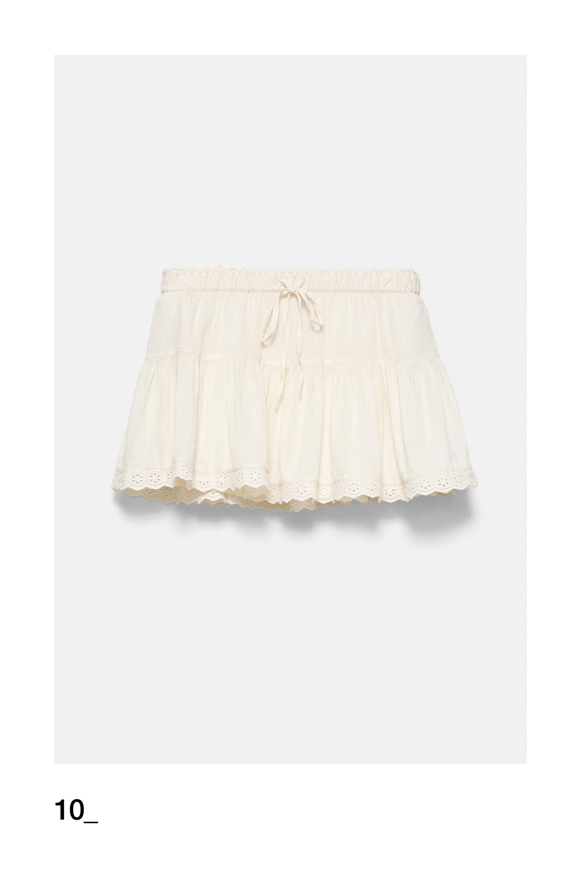 Ruffled mini skirt with lace trim — Beige