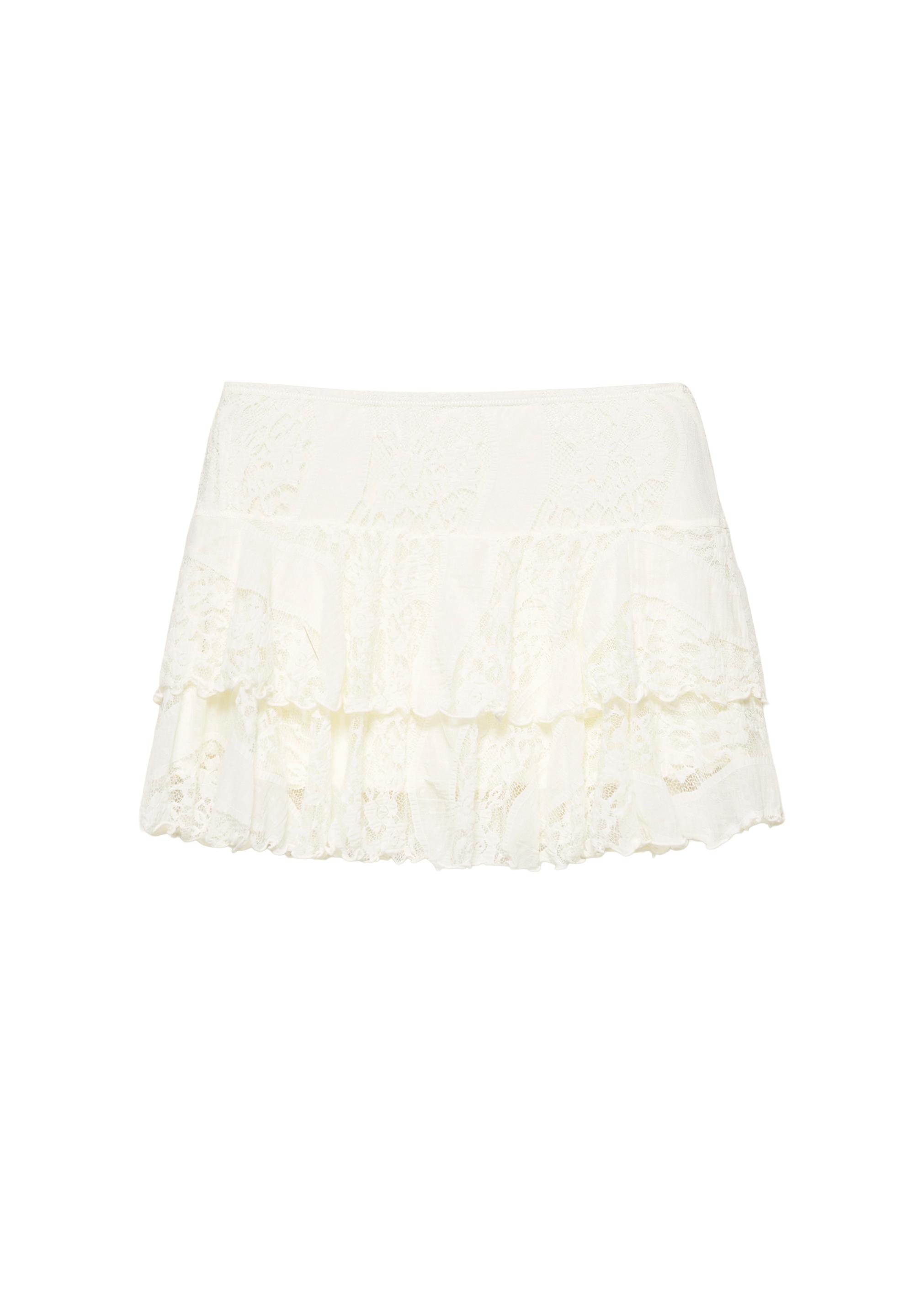 White lace ruffle mini skirt — Ecru