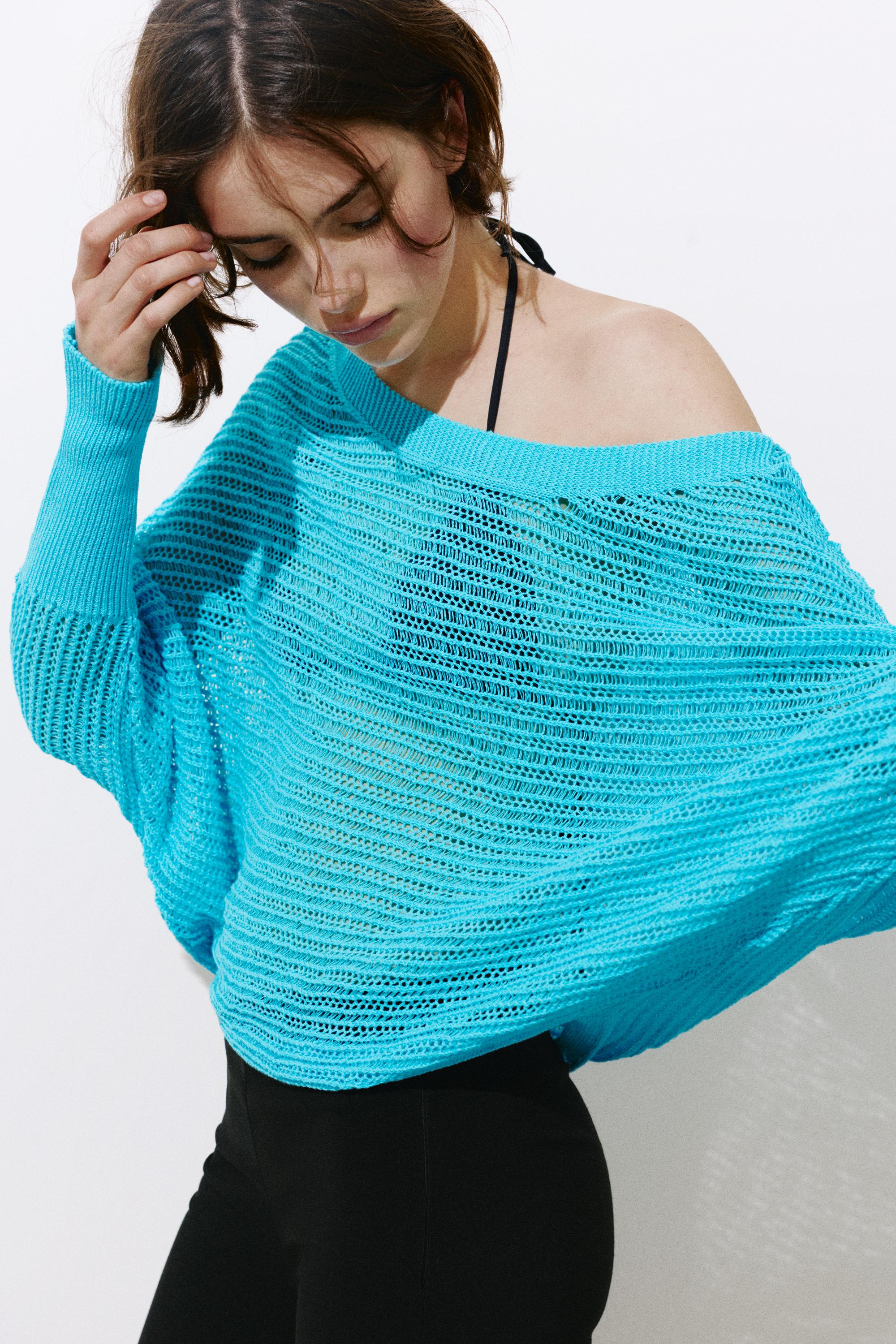 Cutwork rib jumper — Turquoise