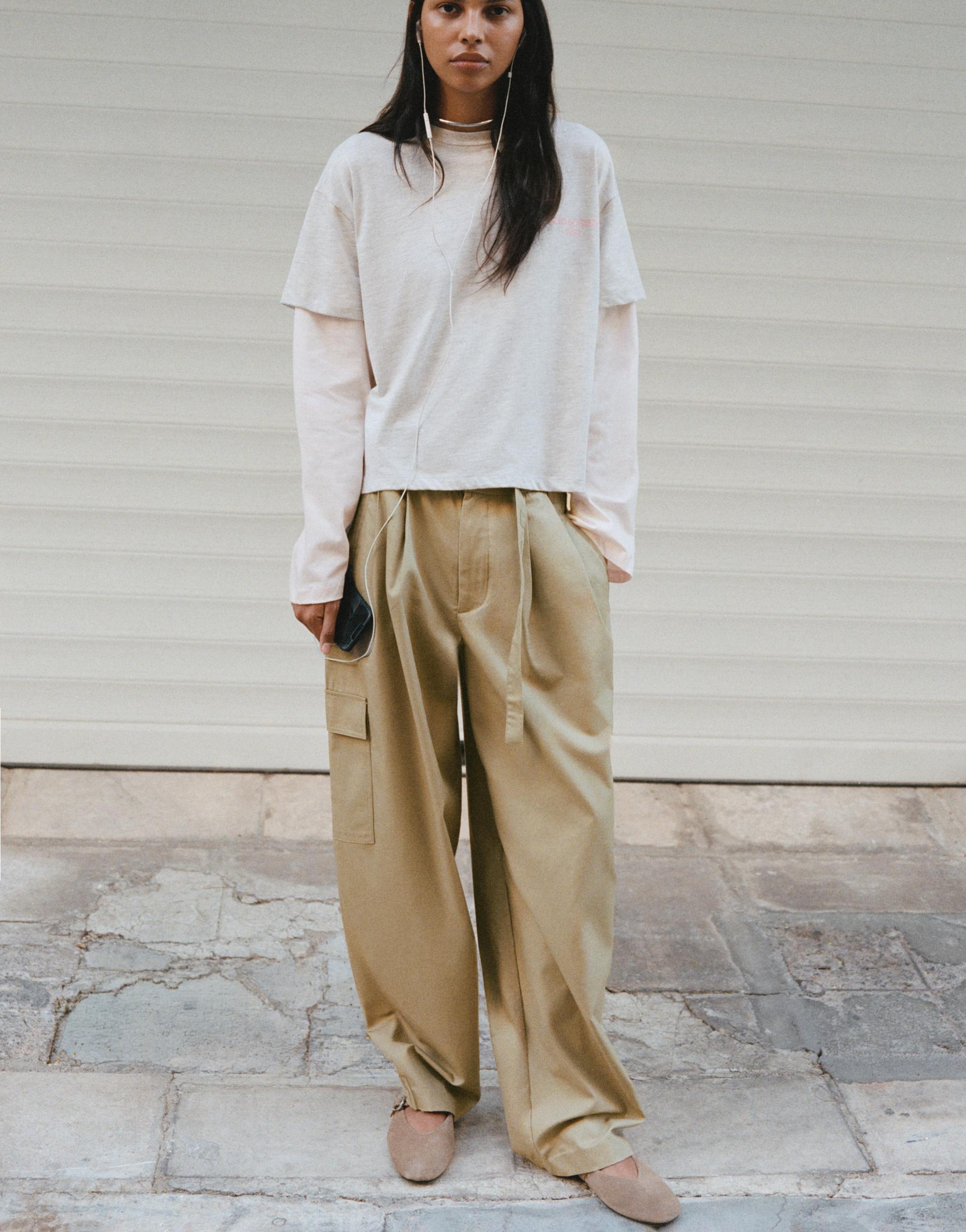 Balloon cargo trousers with belt — Dark camel