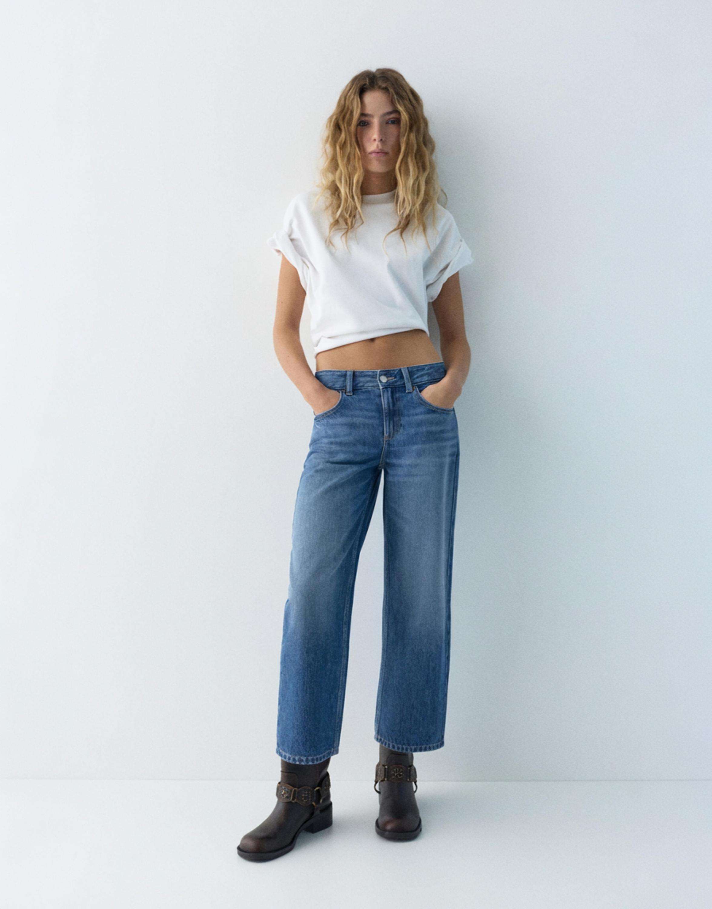 Low-rise culottes jeans — Medium blue