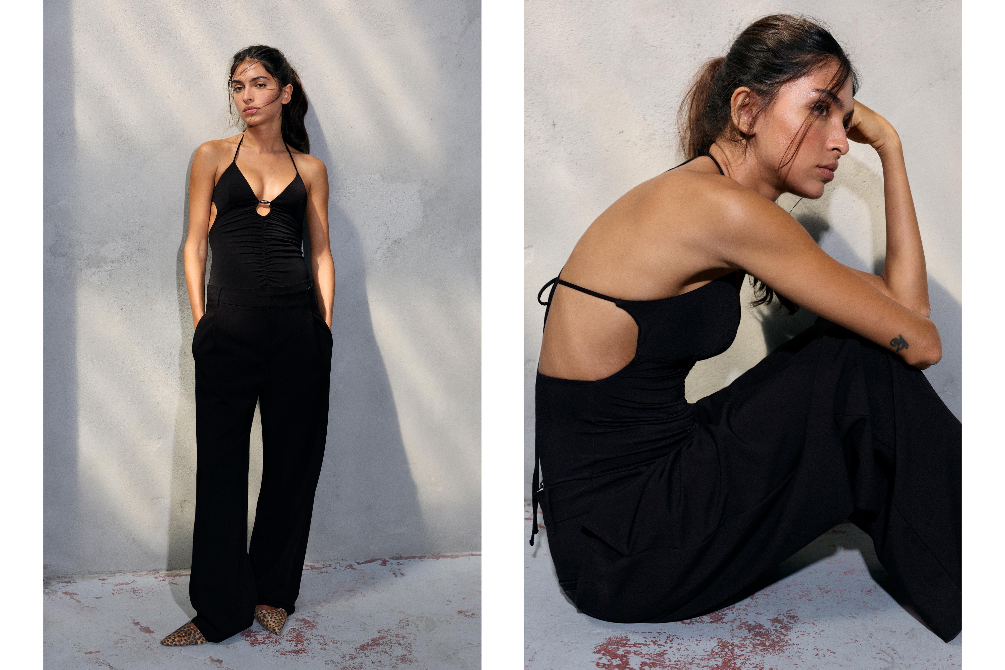 Gathered halter bodysuit — Black