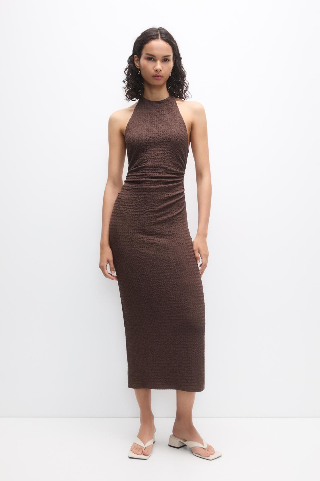 Textured halter midi dress - pull&bear