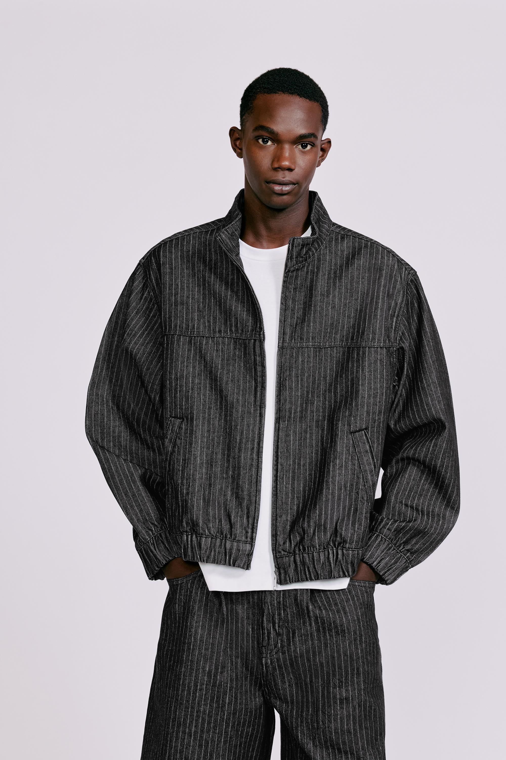 Striped denim jacket — Black