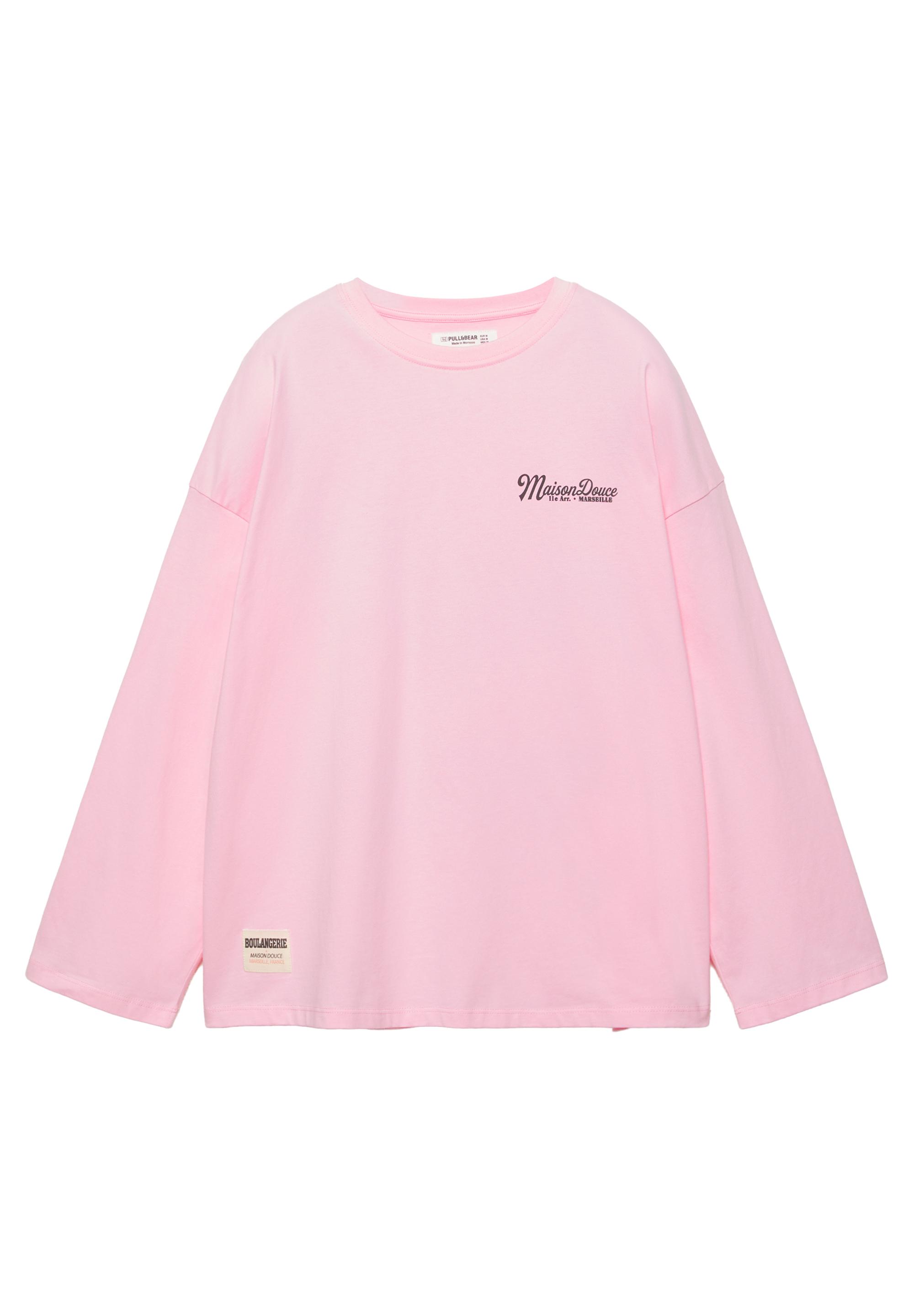 Pembe yazılı uzun kollu tişört - Görsel 3