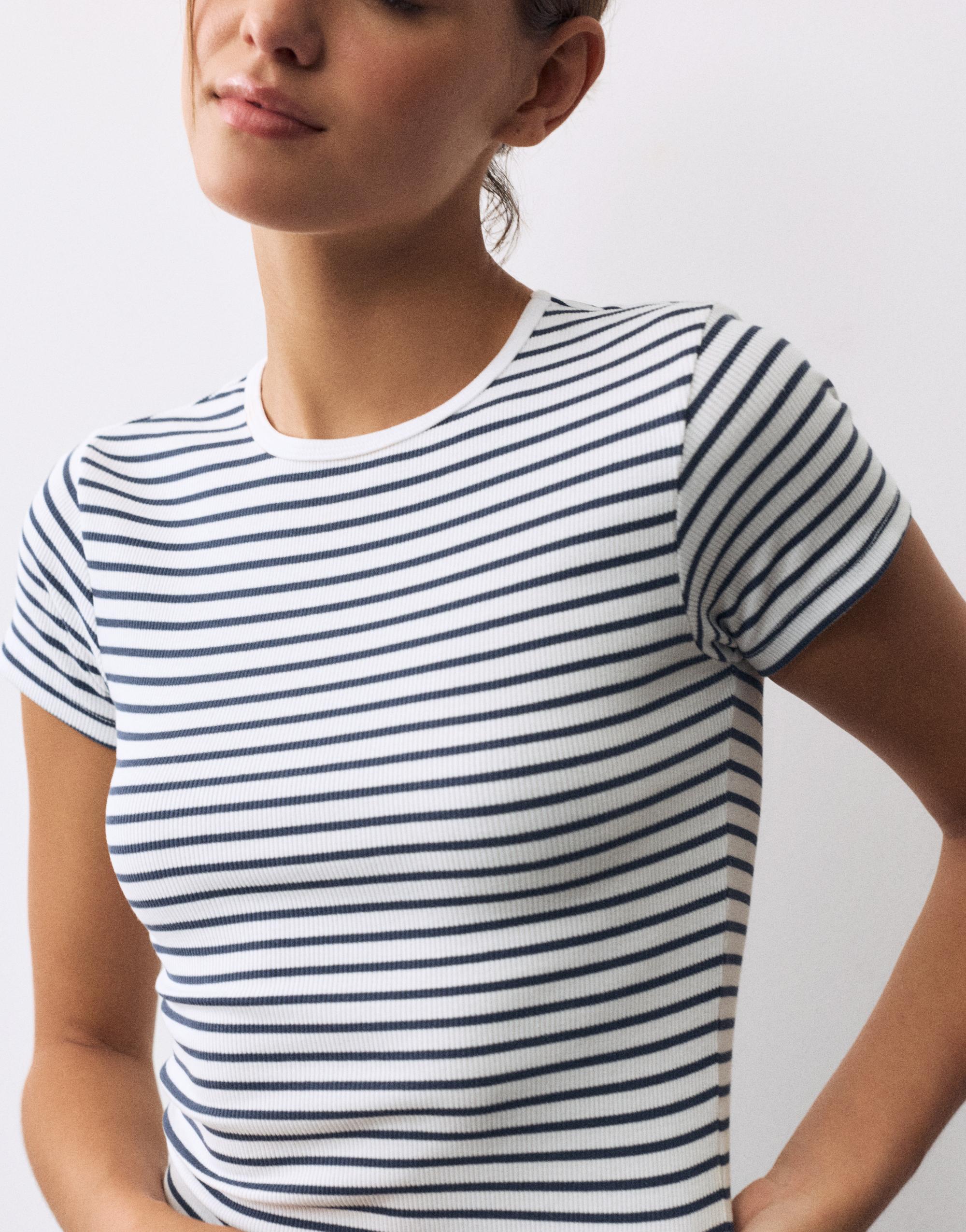 Ribbed short sleeve T-shirt — Striped