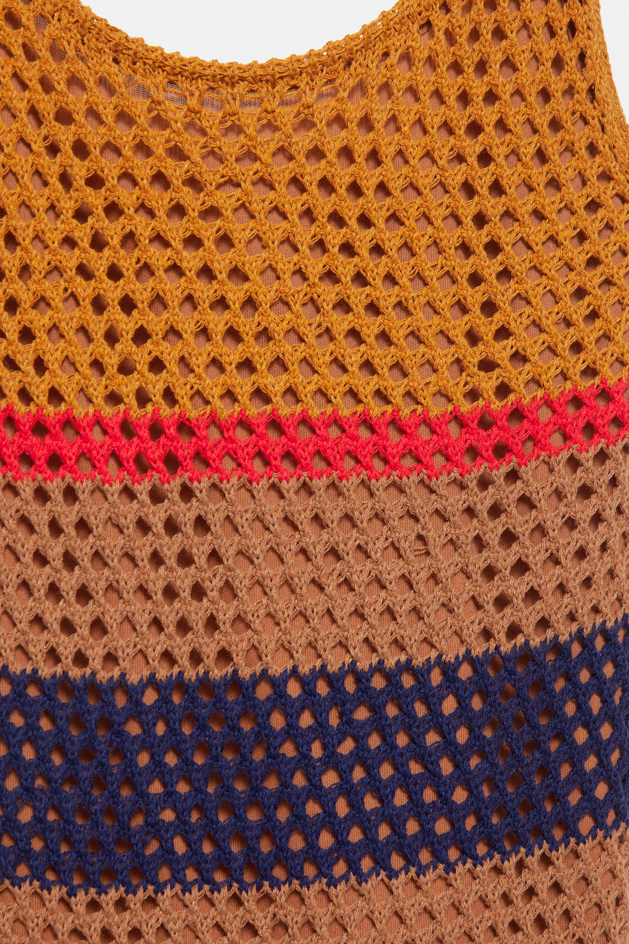 Short striped crochet dress — Brown