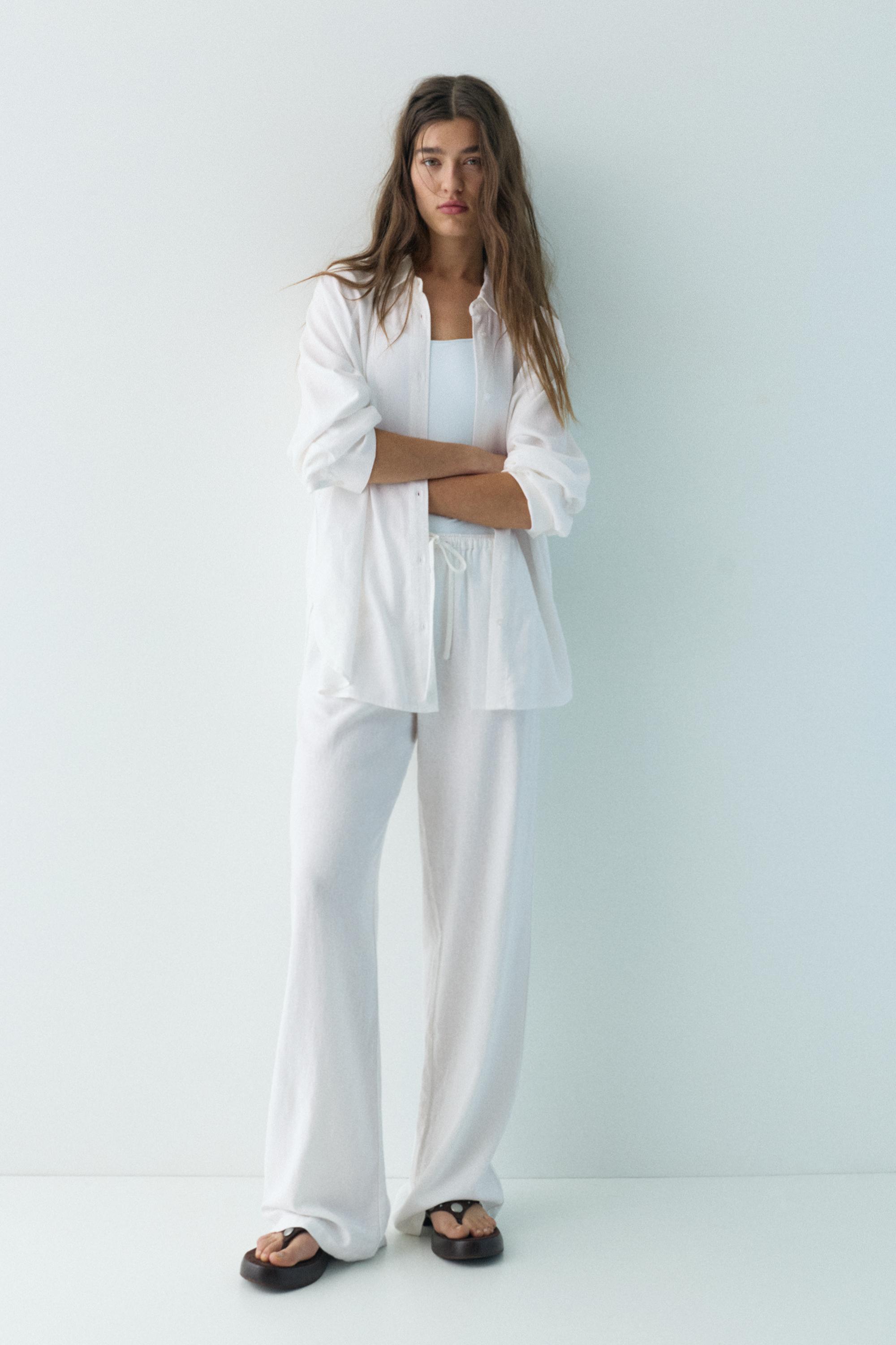 Ketenli dökümlü pantolon - Görsel 14